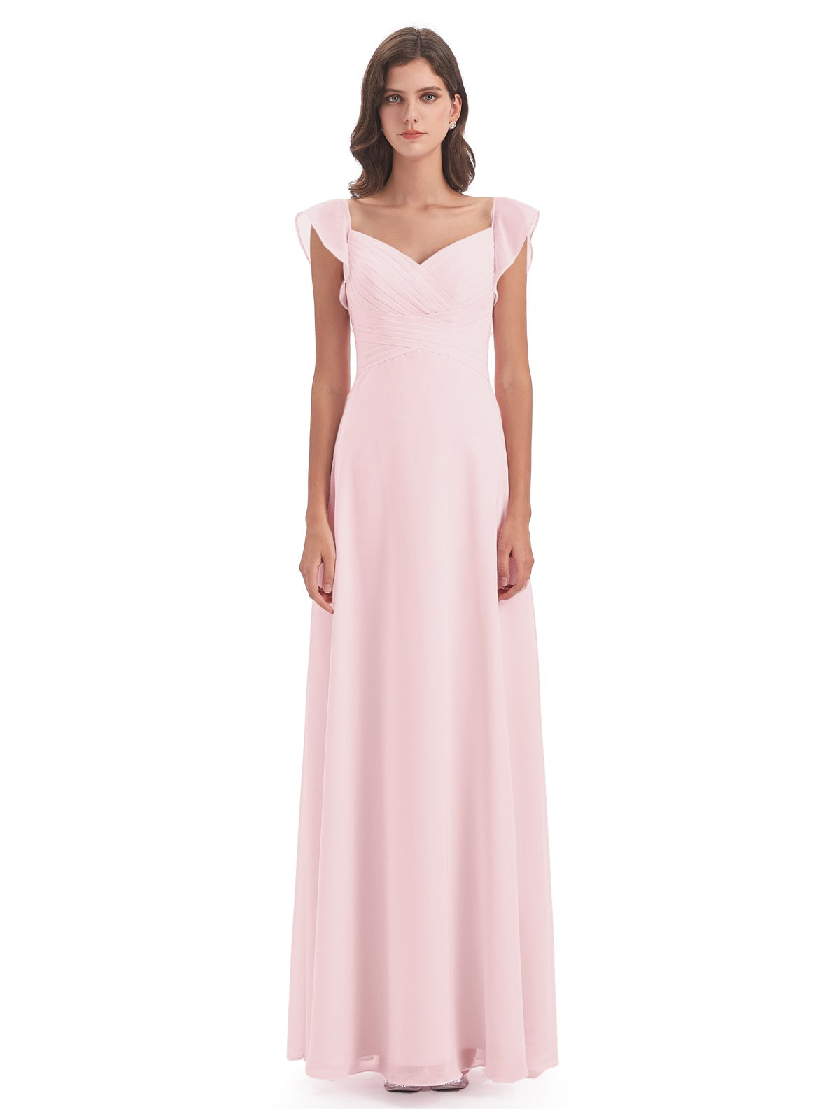 Courtney Etui-Säule Bodenlange V-Ausschnitt Chiffon Lange Brautjungfernkleider