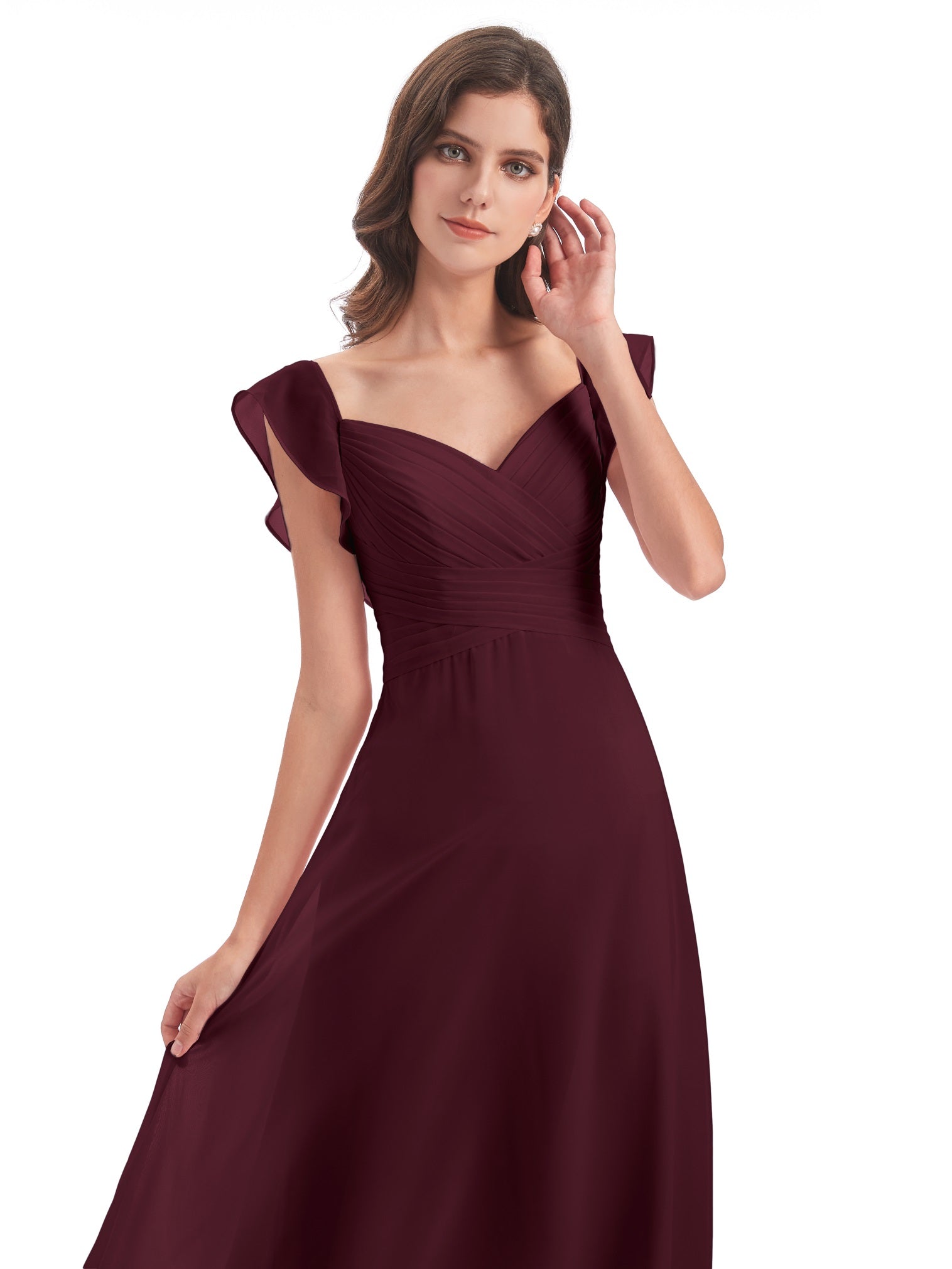 Courtney Etui-Säule Bodenlange V-Ausschnitt Chiffon Lange Brautjungfernkleider