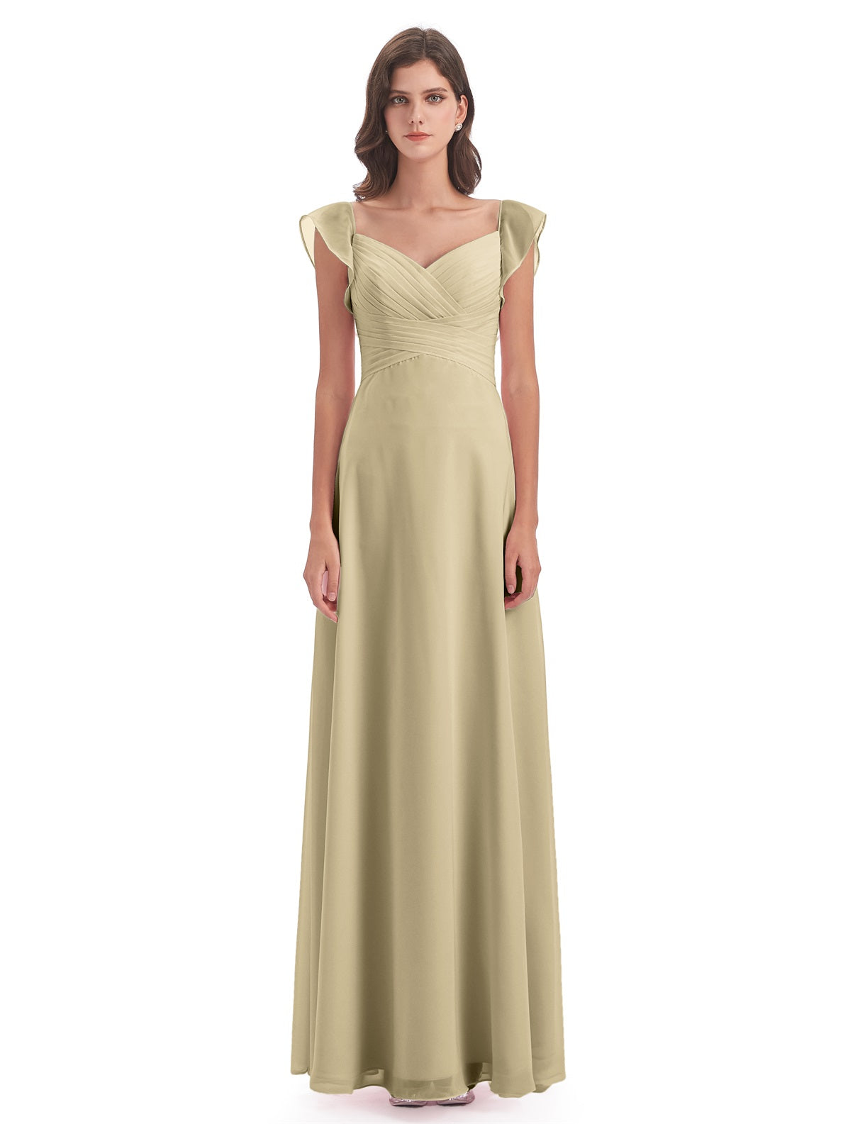 Courtney Etui-Säule Bodenlange V-Ausschnitt Chiffon Lange Brautjungfernkleider