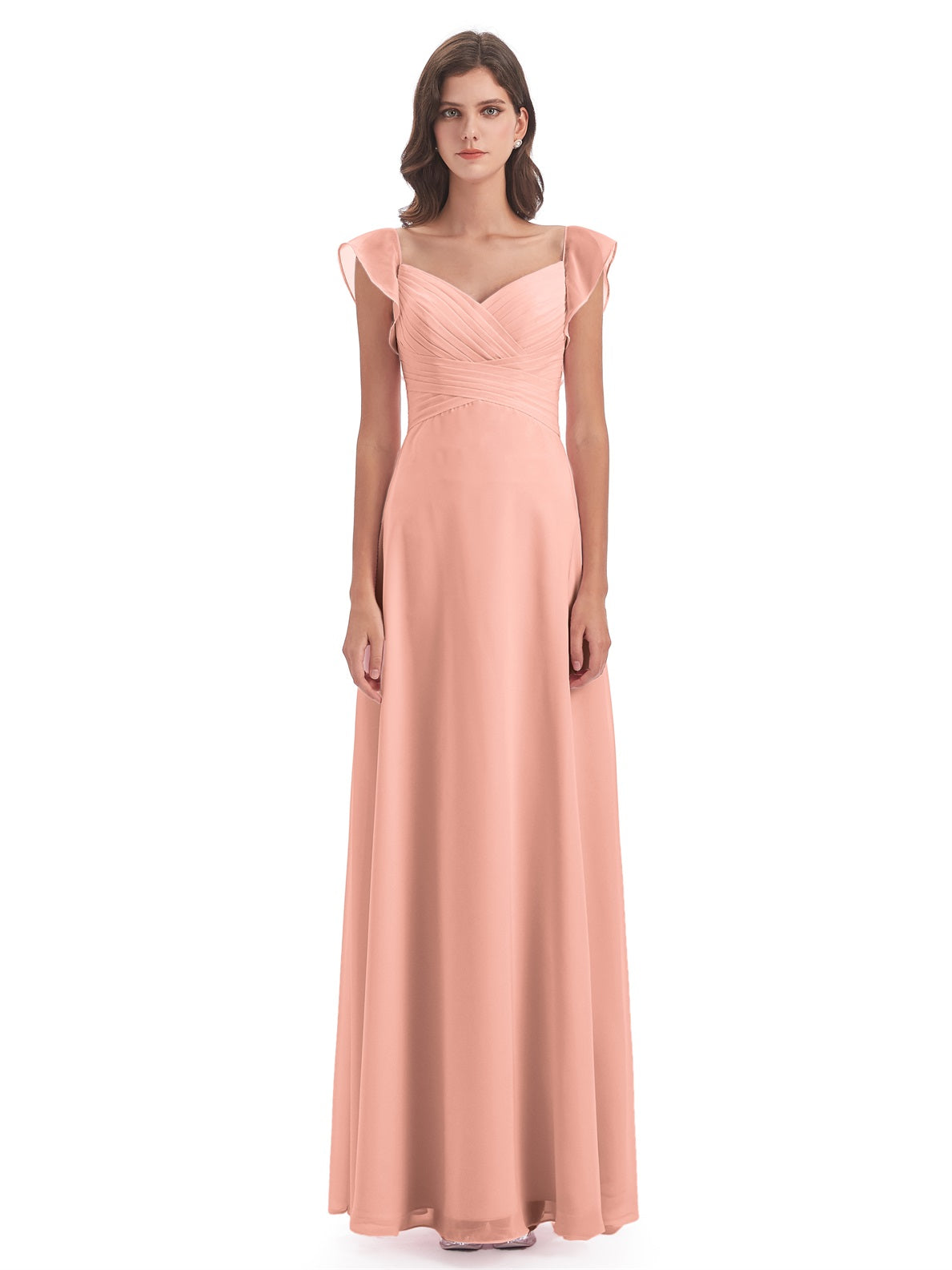 Courtney Etui-Säule Bodenlange V-Ausschnitt Chiffon Lange Brautjungfernkleider