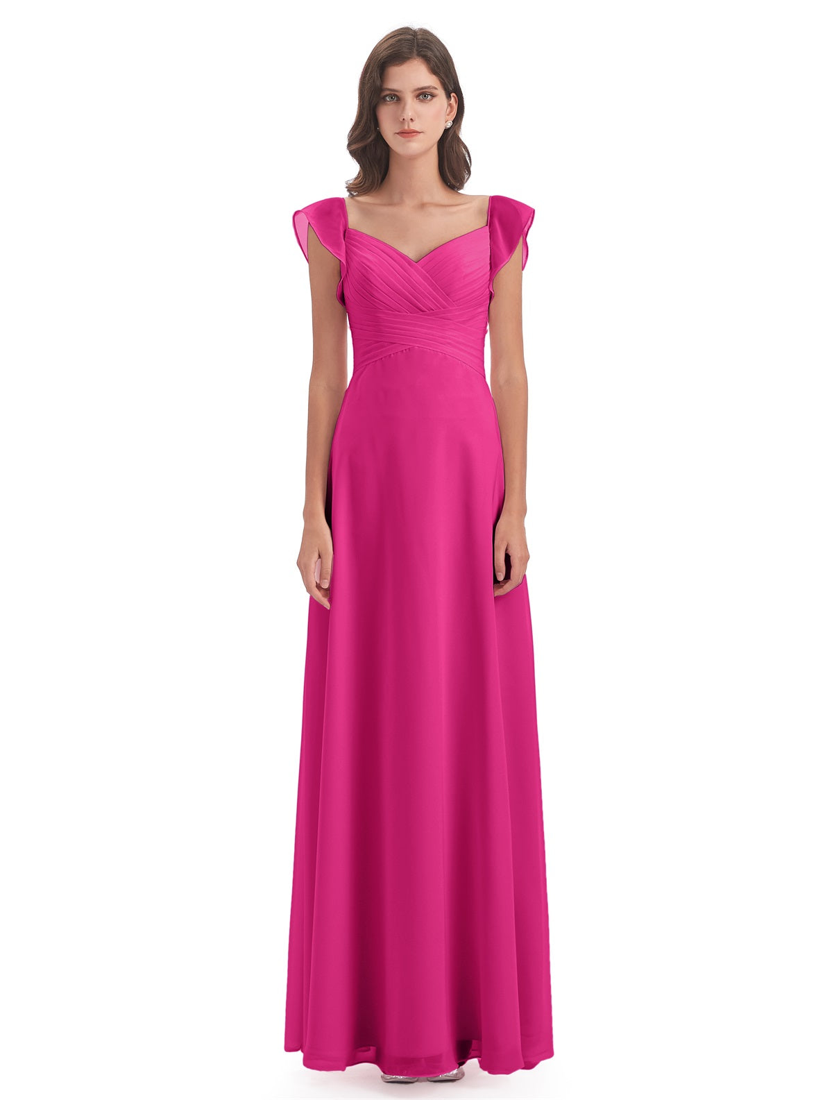 Courtney Etui-Säule Bodenlange V-Ausschnitt Chiffon Lange Brautjungfernkleider