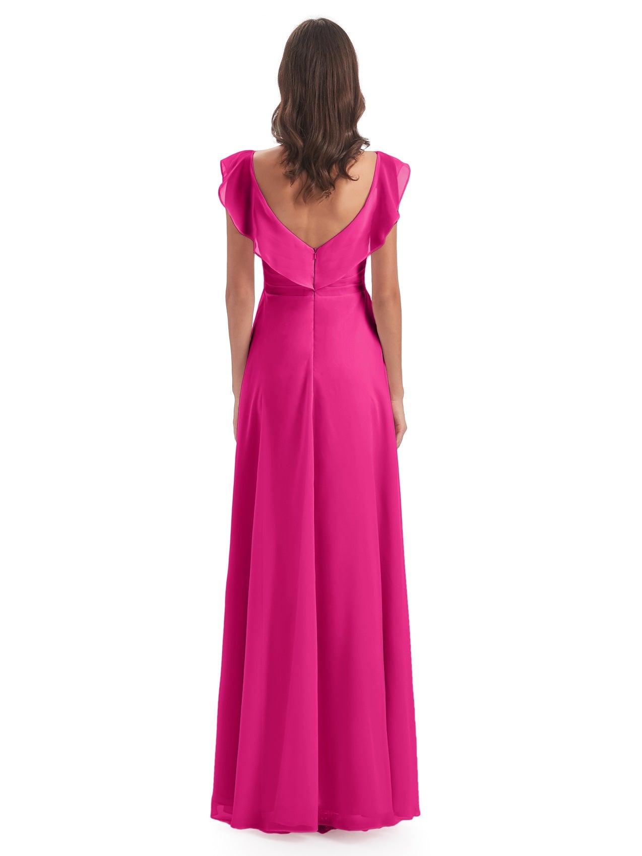 Courtney Etui-Säule Bodenlange V-Ausschnitt Chiffon Lange Brautjungfernkleider