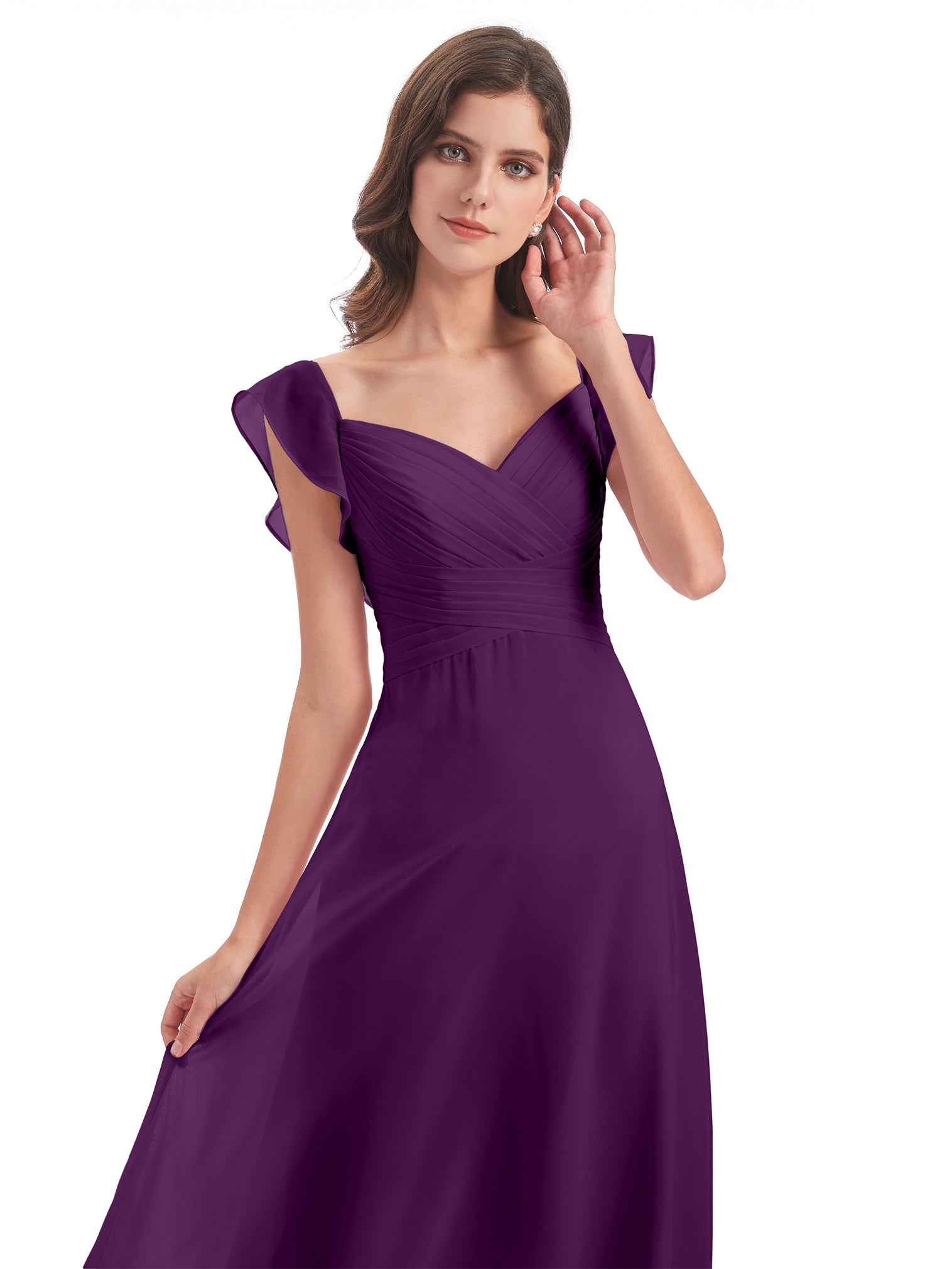 Courtney Etui-Säule Bodenlange V-Ausschnitt Chiffon Lange Brautjungfernkleider