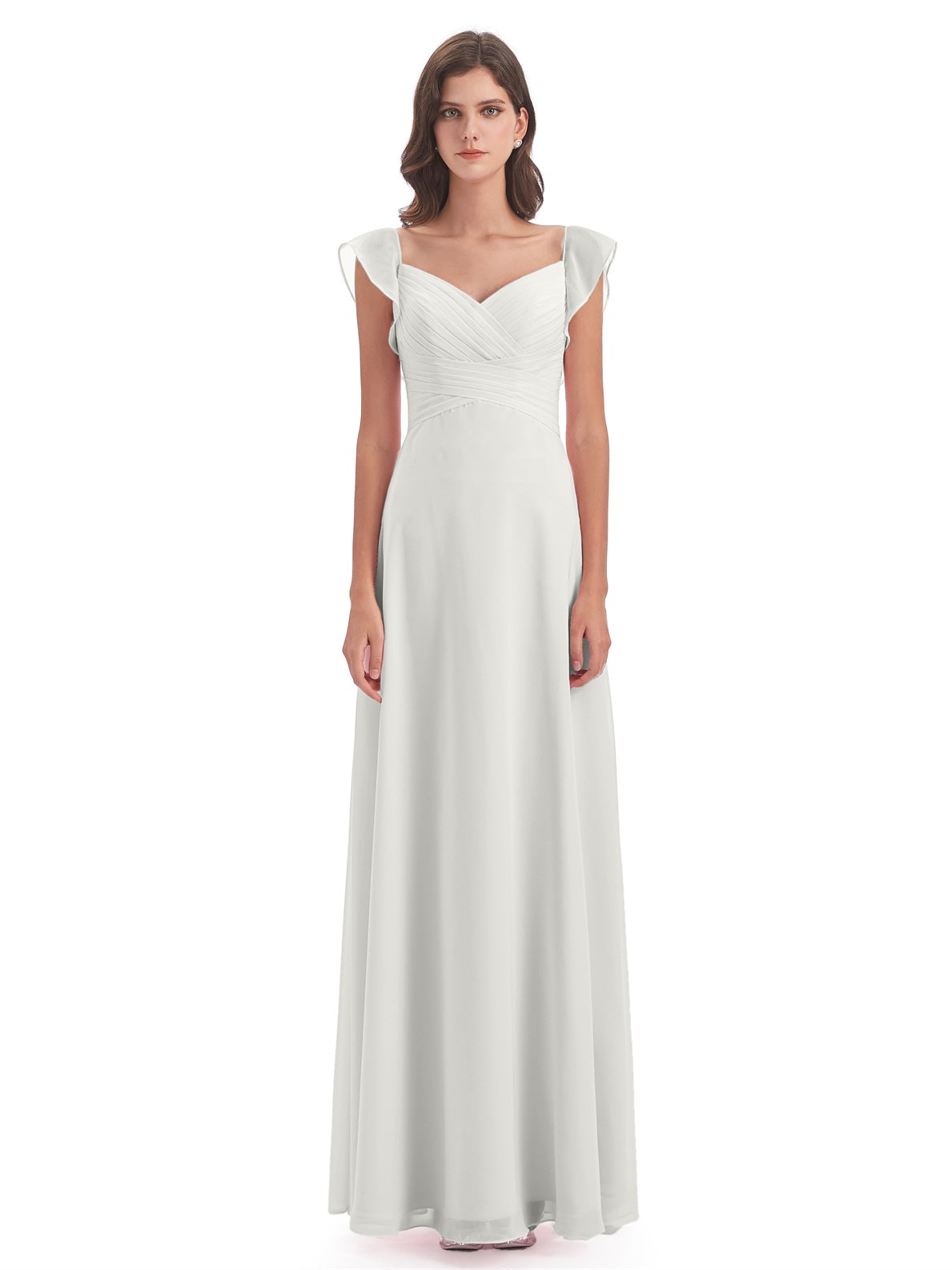 Courtney Etui-Säule Bodenlange V-Ausschnitt Chiffon Lange Brautjungfernkleider