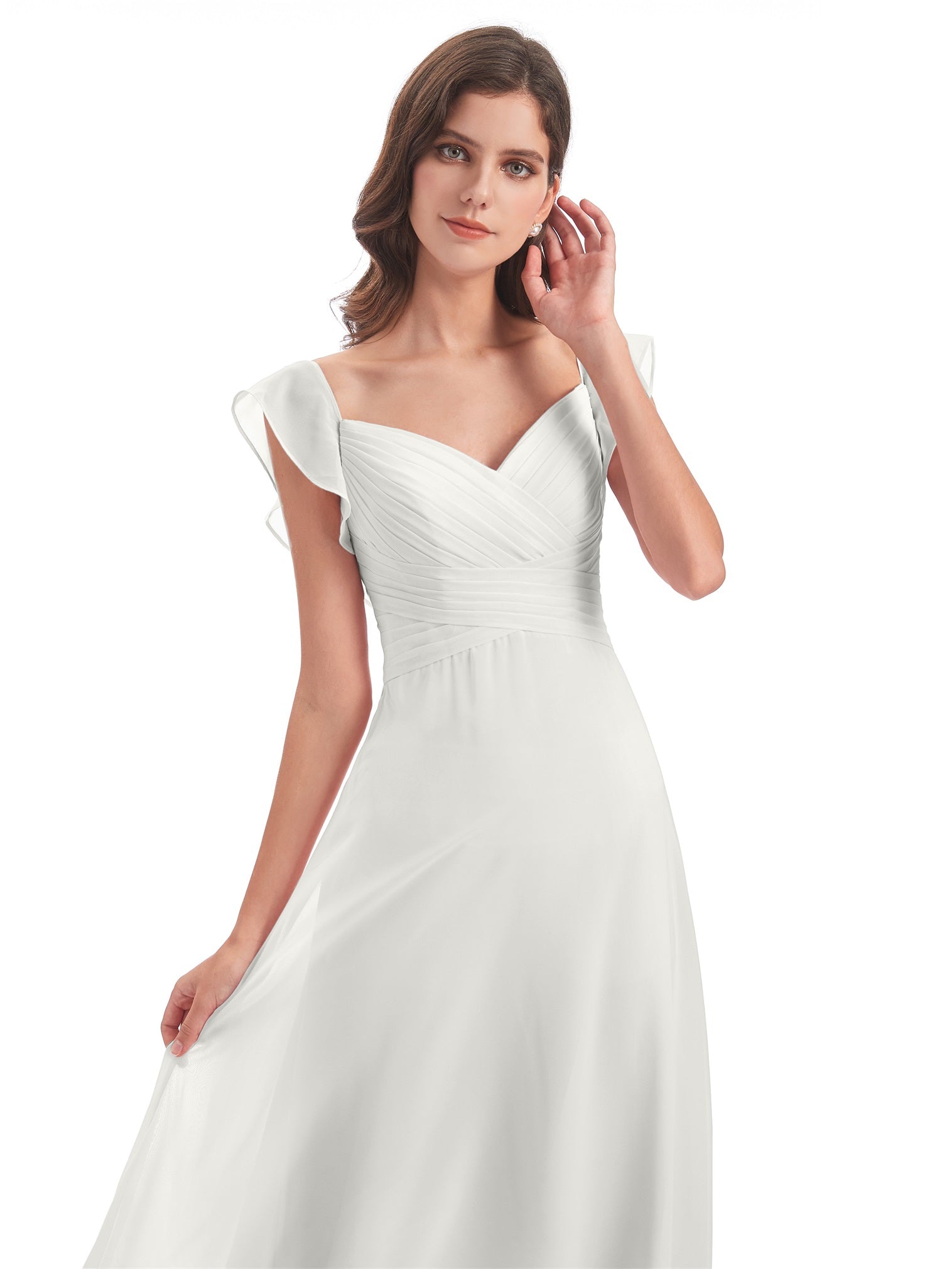 Courtney Etui-Säule Bodenlange V-Ausschnitt Chiffon Lange Brautjungfernkleider