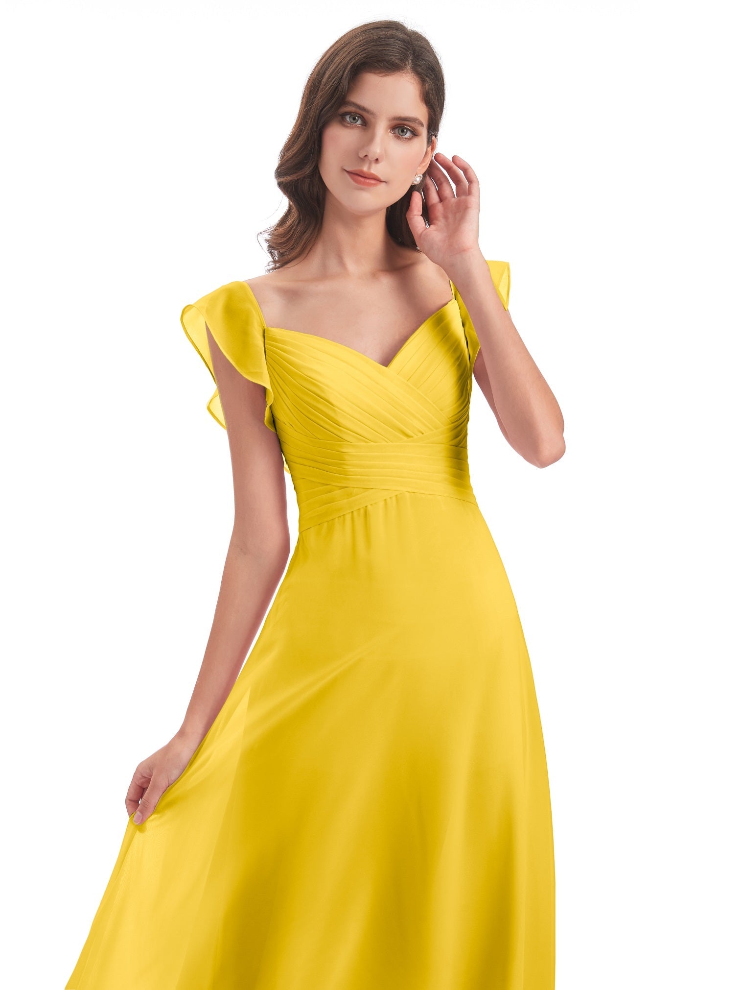 Courtney Etui-Säule Bodenlange V-Ausschnitt Chiffon Lange Brautjungfernkleider