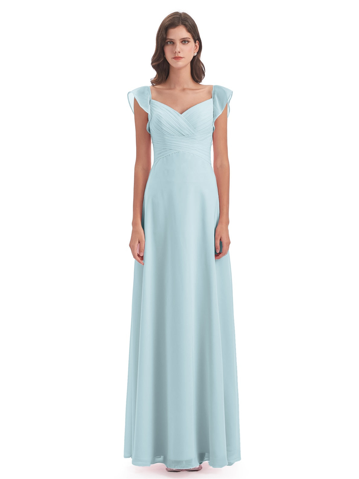 Courtney Etui-Säule Bodenlange V-Ausschnitt Chiffon Lange Brautjungfernkleider