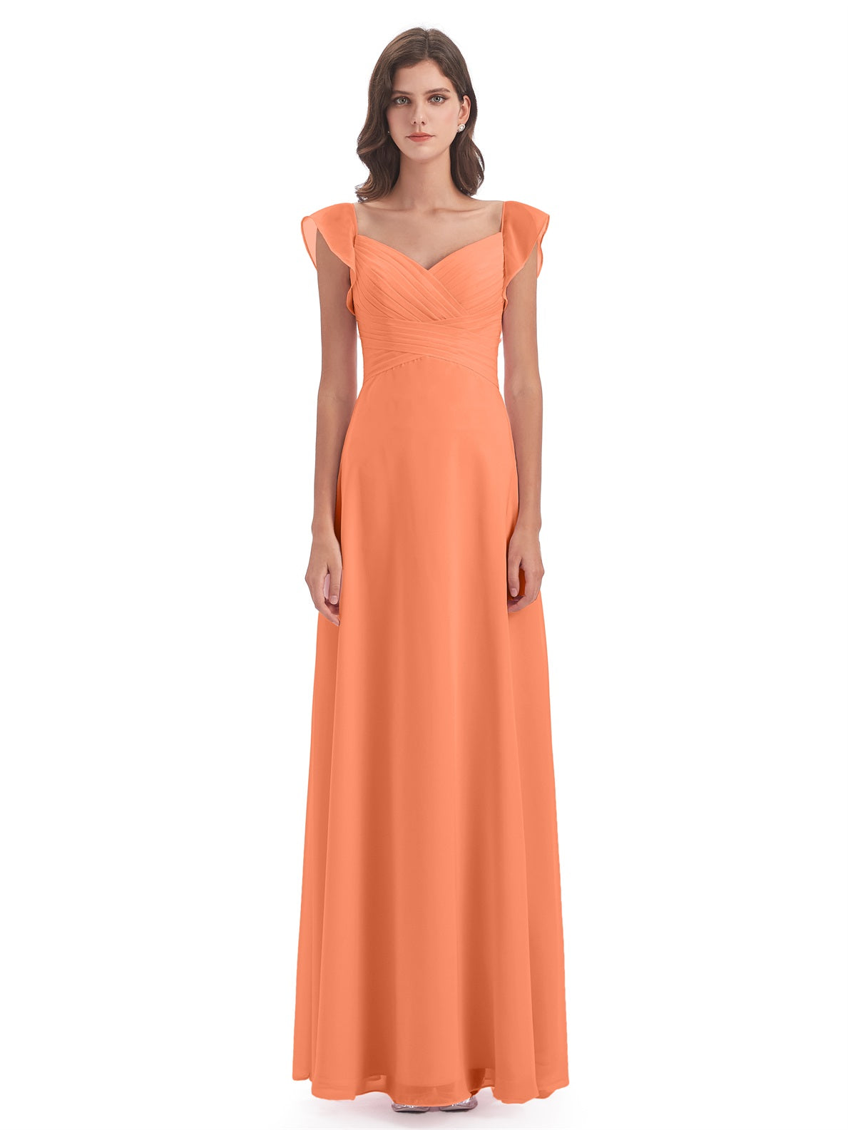 Courtney Etui-Säule Bodenlange V-Ausschnitt Chiffon Lange Brautjungfernkleider