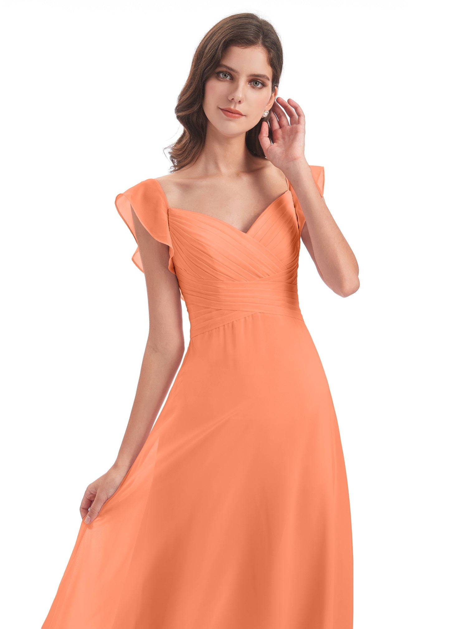 Courtney Etui-Säule Bodenlange V-Ausschnitt Chiffon Lange Brautjungfernkleider