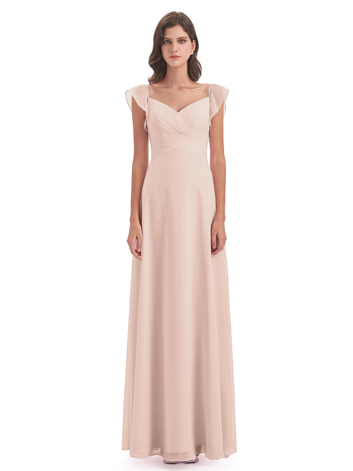 Courtney Etui-Säule Bodenlange V-Ausschnitt Chiffon Lange Brautjungfernkleider