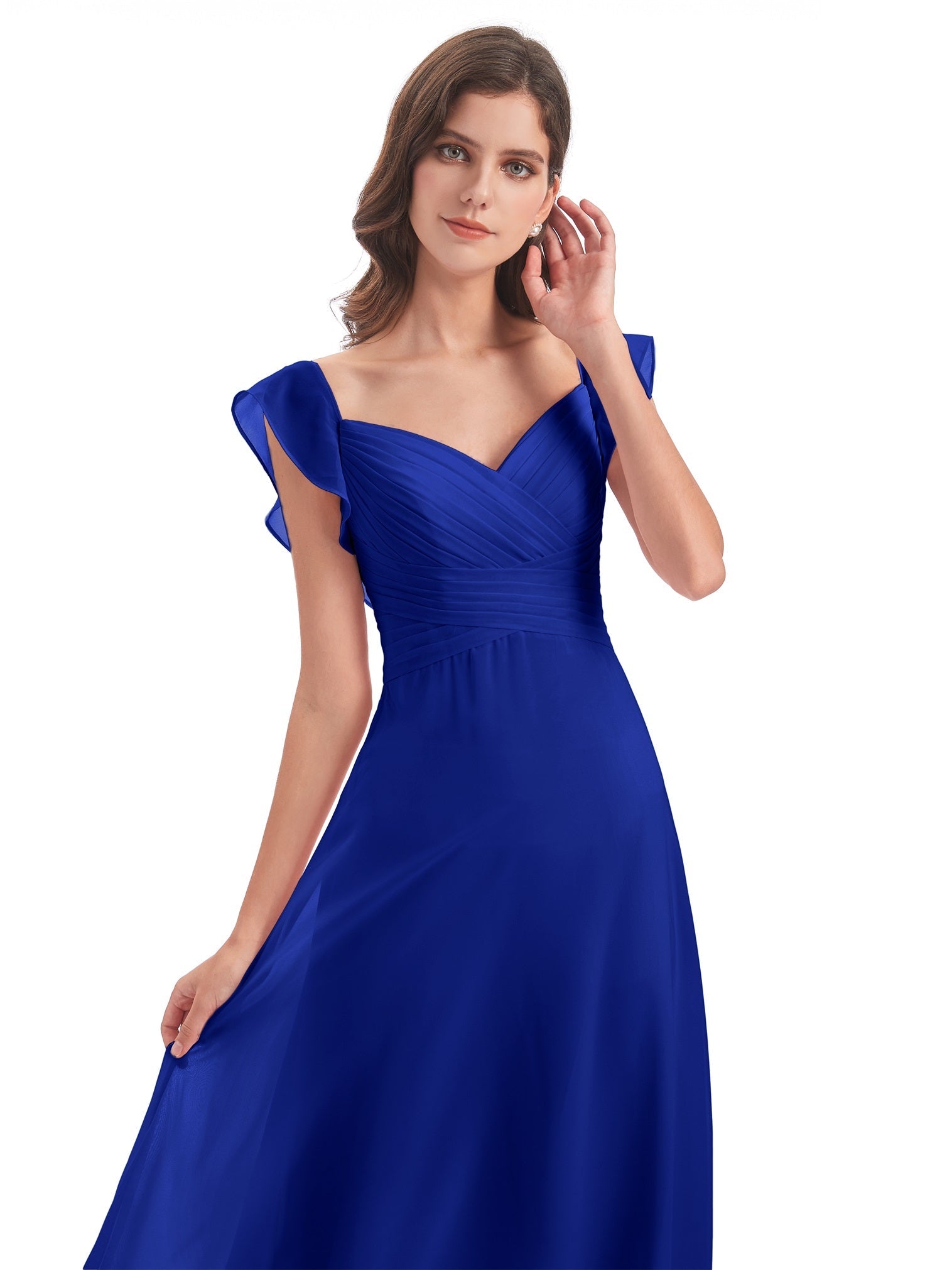 Courtney Etui-Säule Bodenlange V-Ausschnitt Chiffon Lange Brautjungfernkleider