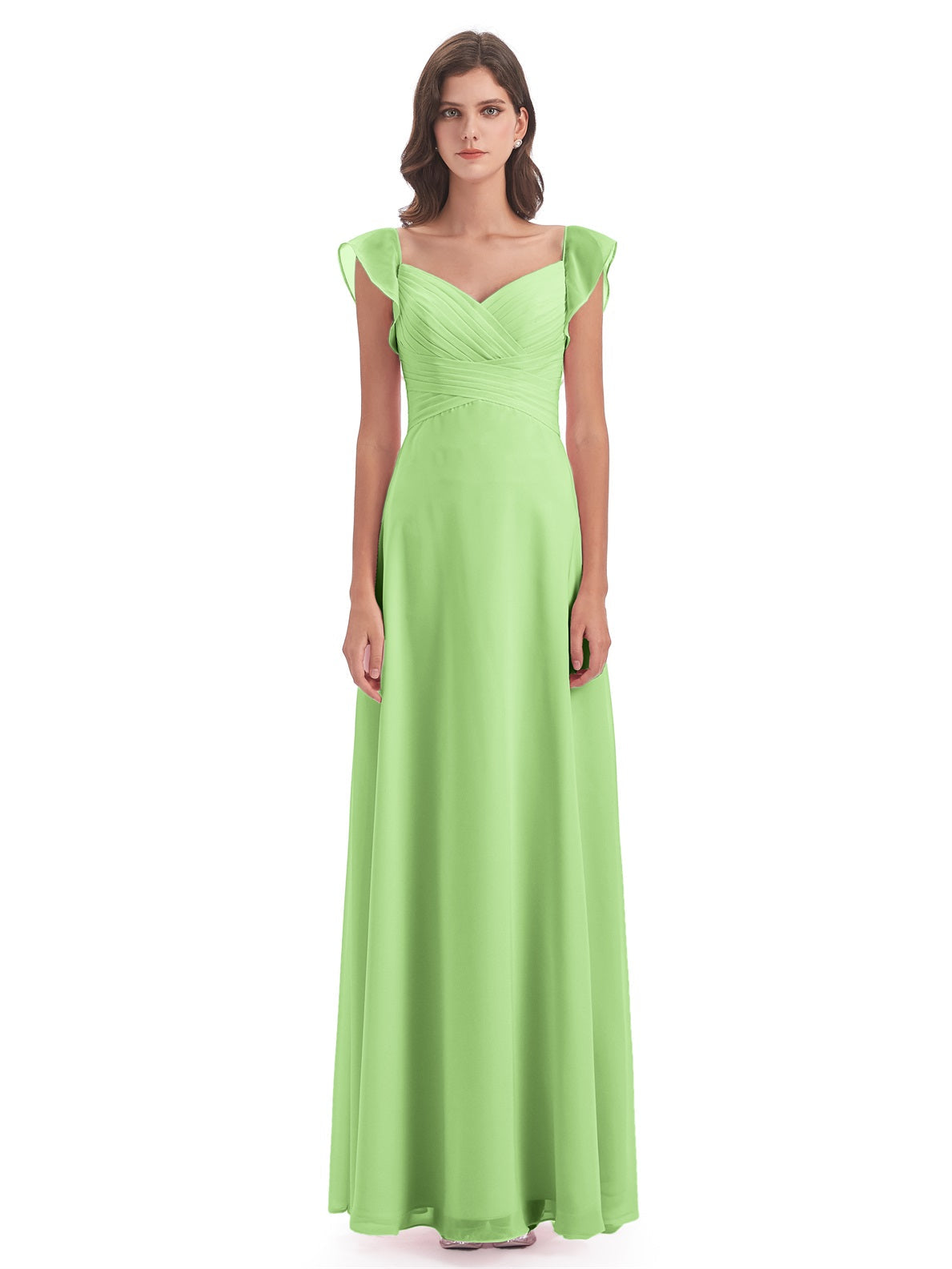 Courtney Etui-Säule Bodenlange V-Ausschnitt Chiffon Lange Brautjungfernkleider