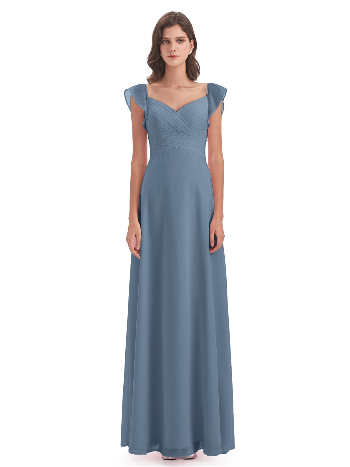 Courtney Etui-Säule Bodenlange V-Ausschnitt Chiffon Lange Brautjungfernkleider