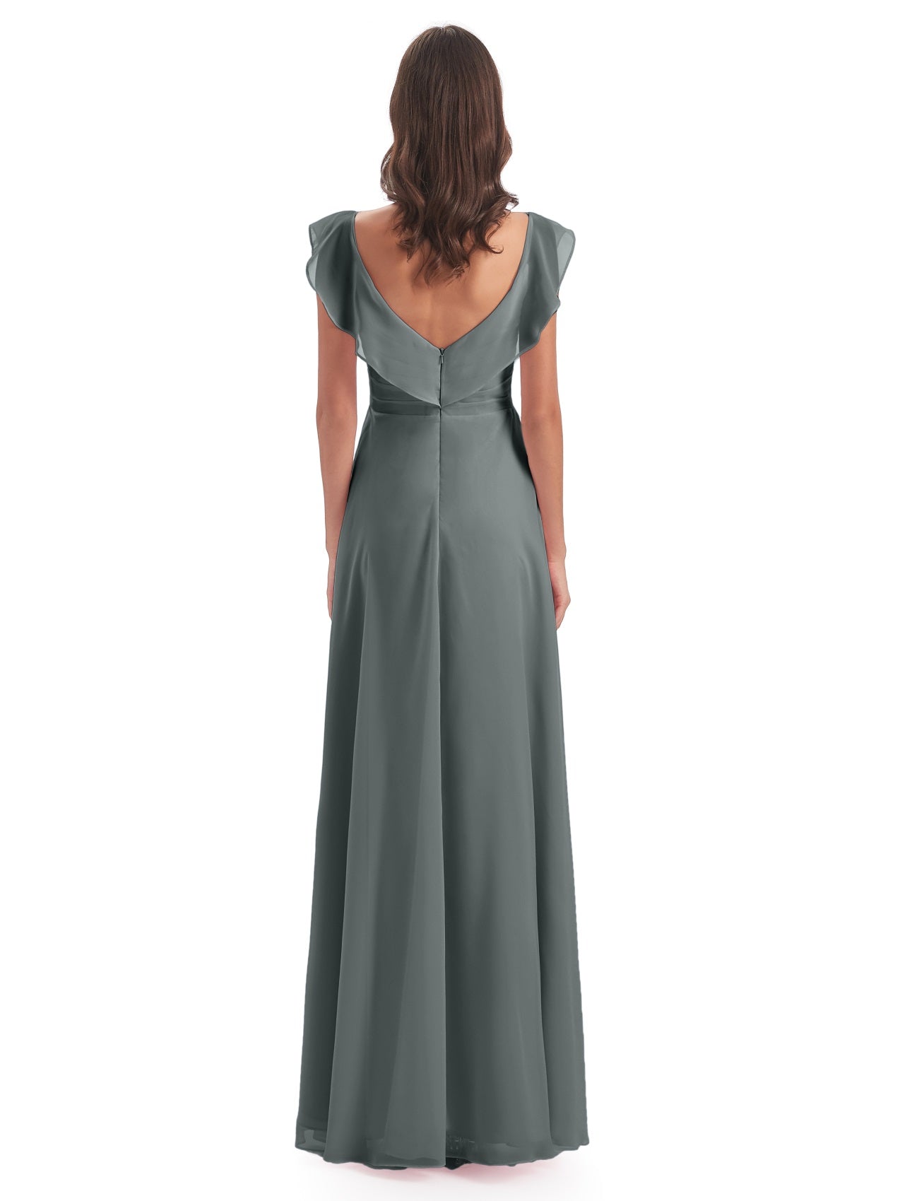 Courtney Etui-Säule Bodenlange V-Ausschnitt Chiffon Lange Brautjungfernkleider