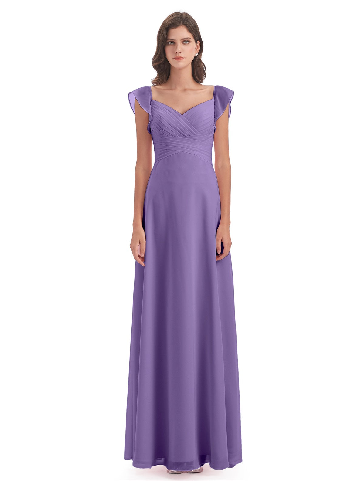 Courtney Etui-Säule Bodenlange V-Ausschnitt Chiffon Lange Brautjungfernkleider