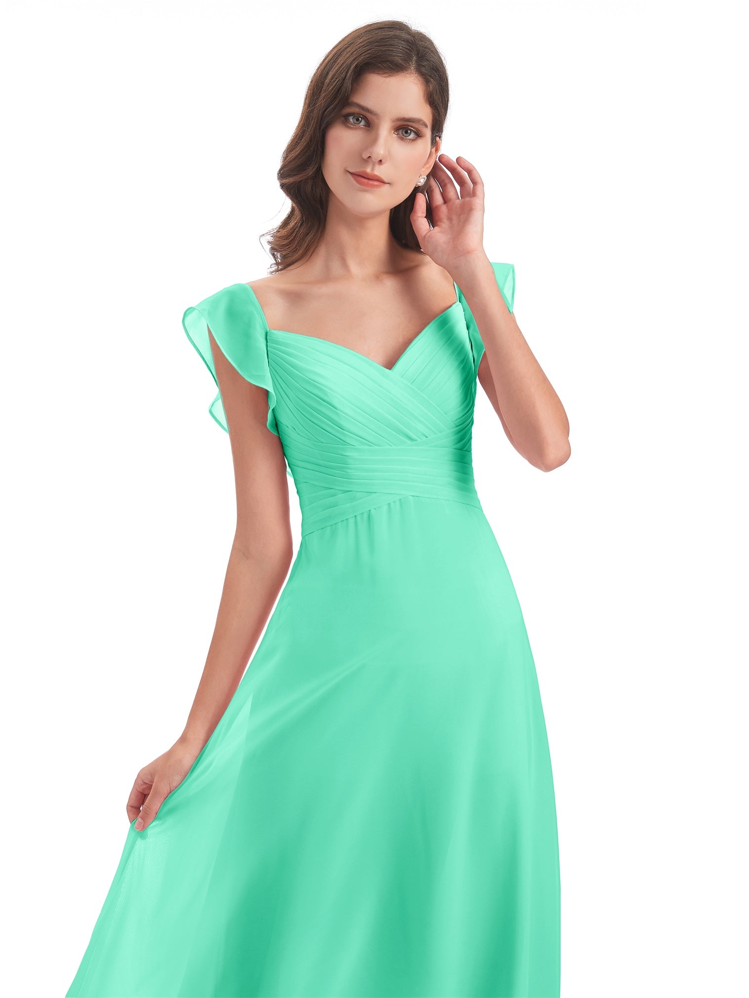 Courtney Etui-Säule Bodenlange V-Ausschnitt Chiffon Lange Brautjungfernkleider