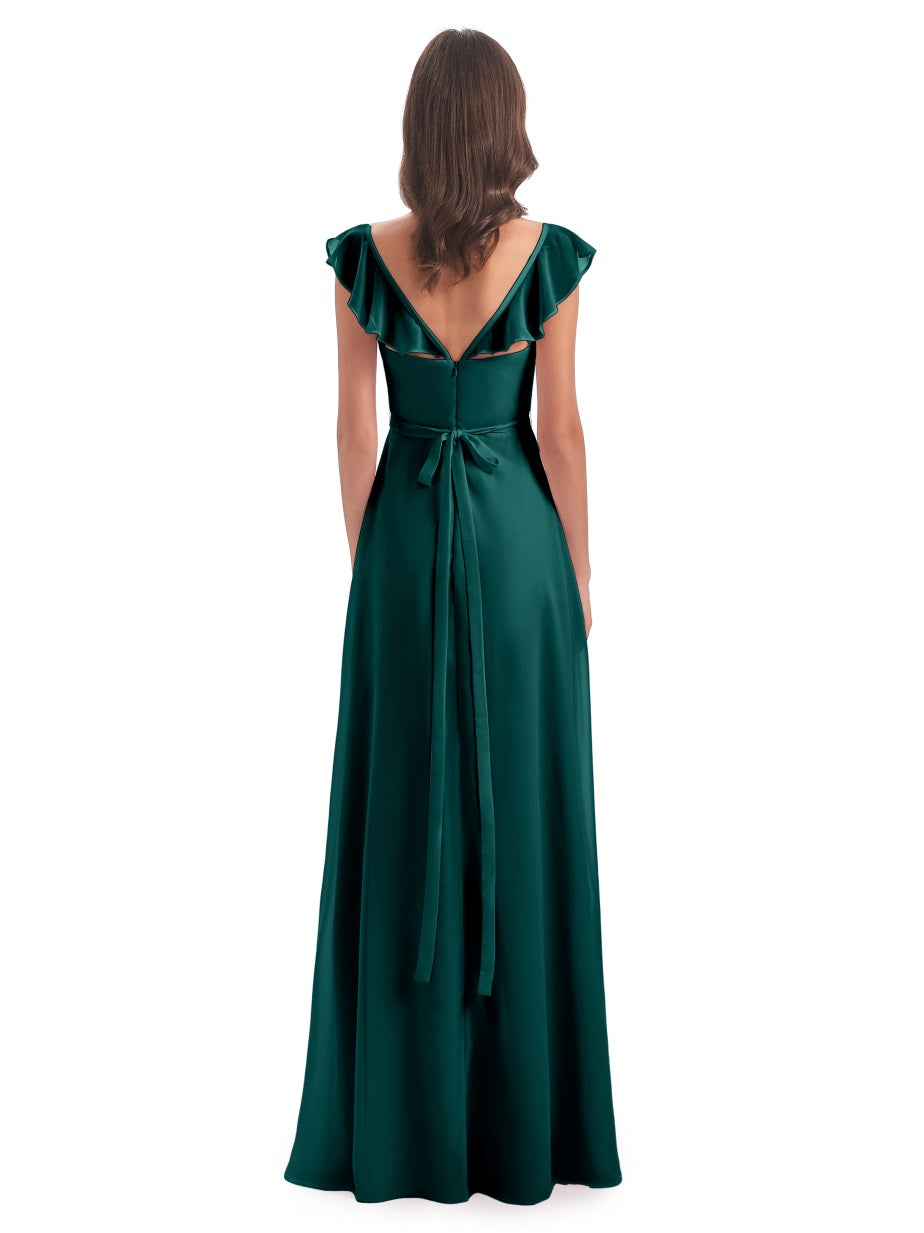 Mylah Etui-Säule Bodenlange Kappenärmel geschlitzte Chiffon Lange Brautjungfernkleider