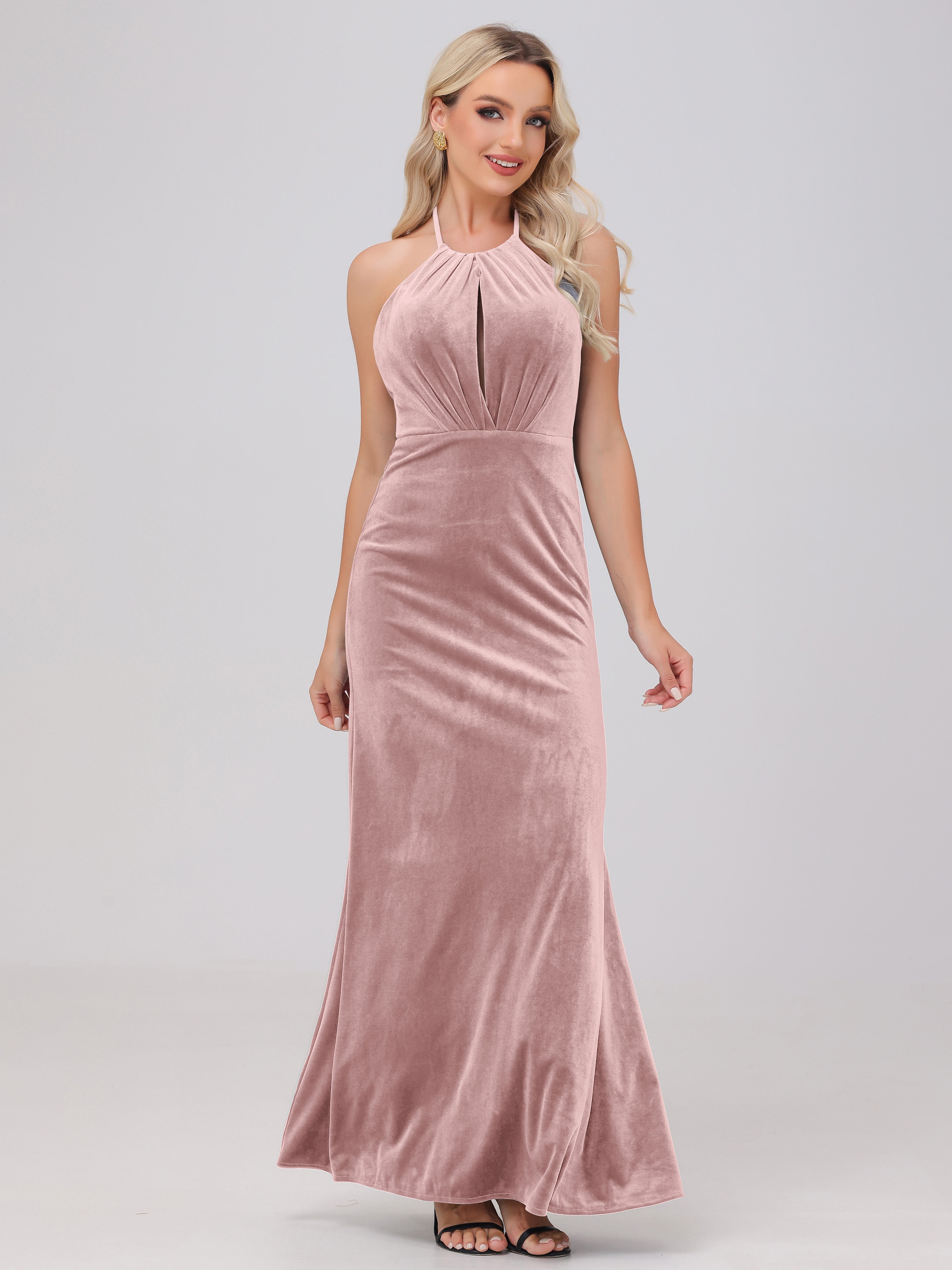 Halter Mantel/Kolumne Lange Samt Brautjungfernkleider