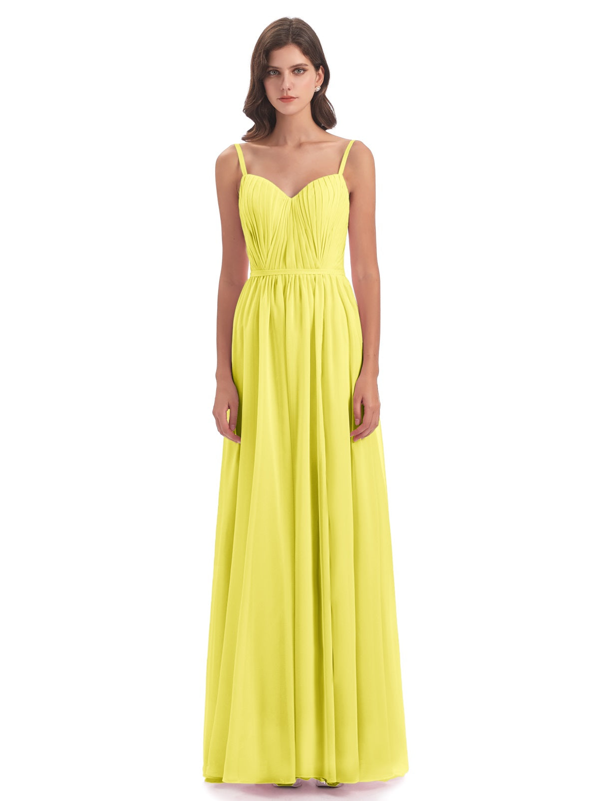 Kiana A-Linie Bodenlange Spaghetti-Trägern geschlitzte Chiffon Lange Brautjungfernkleider