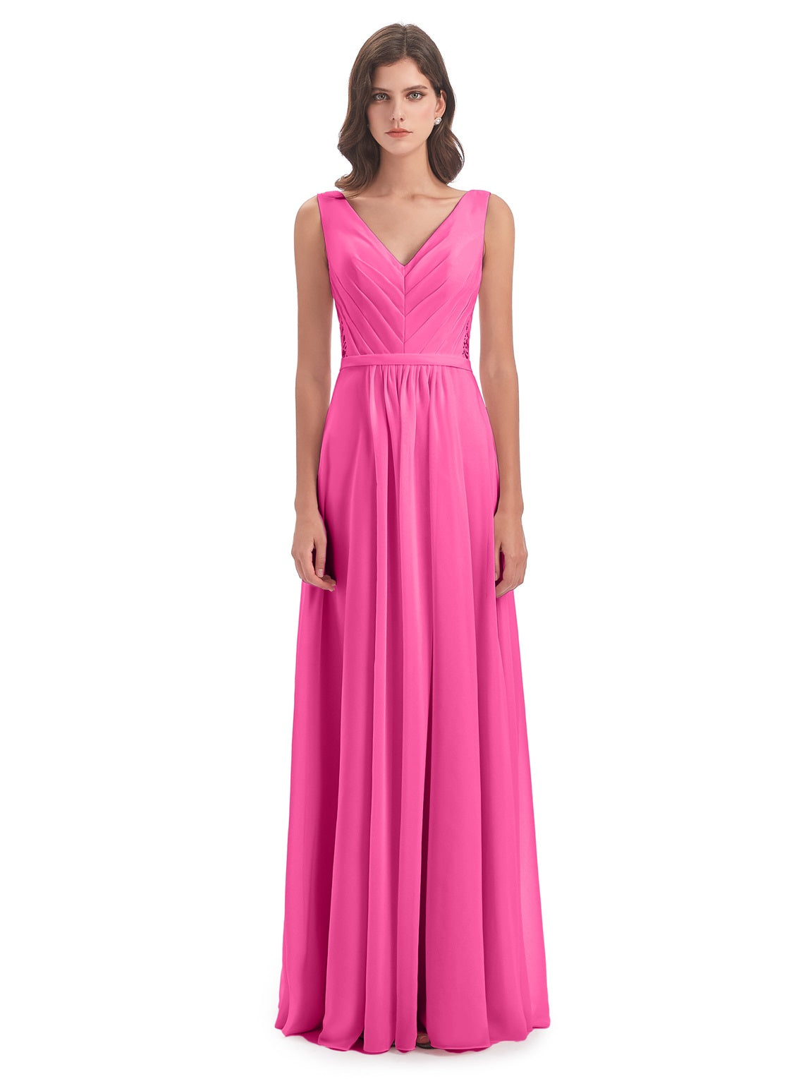 Kailee A-Linie Bodenlange V-Ausschnitt Chiffon Lange Brautjungfernkleider