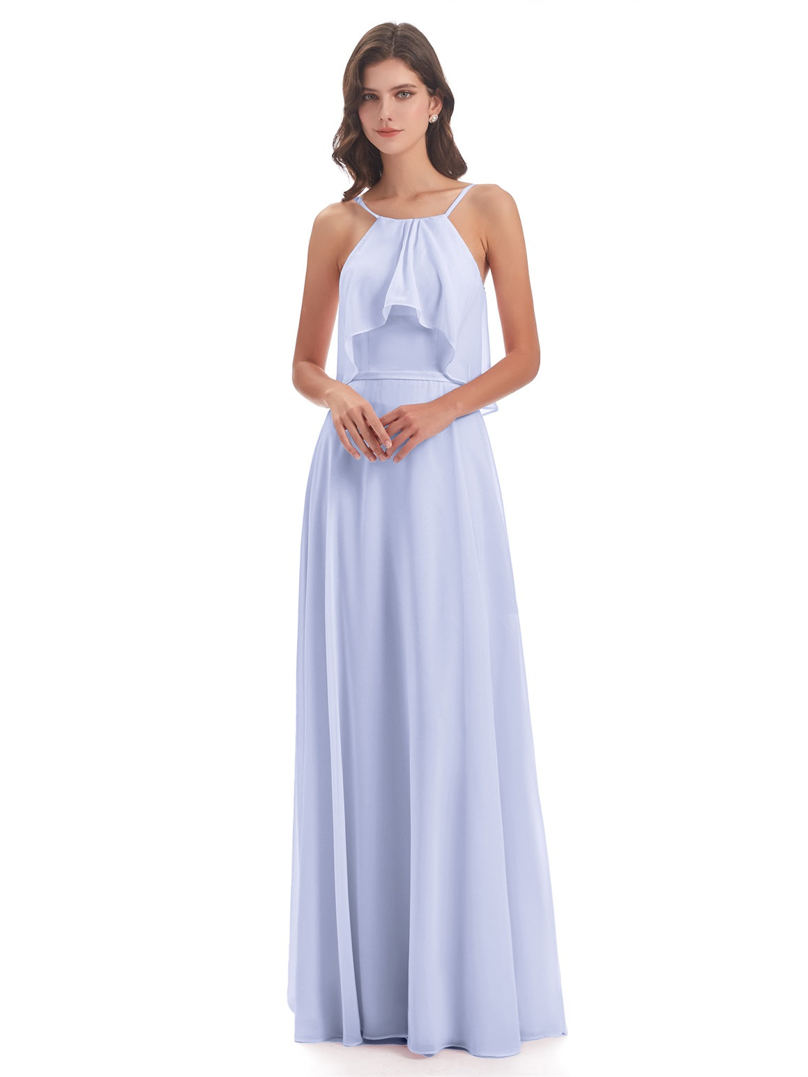 Paisley A-Linie Bodenlange Spaghetti-Trägern geschlitzte Chiffon Lange Brautjungfernkleider