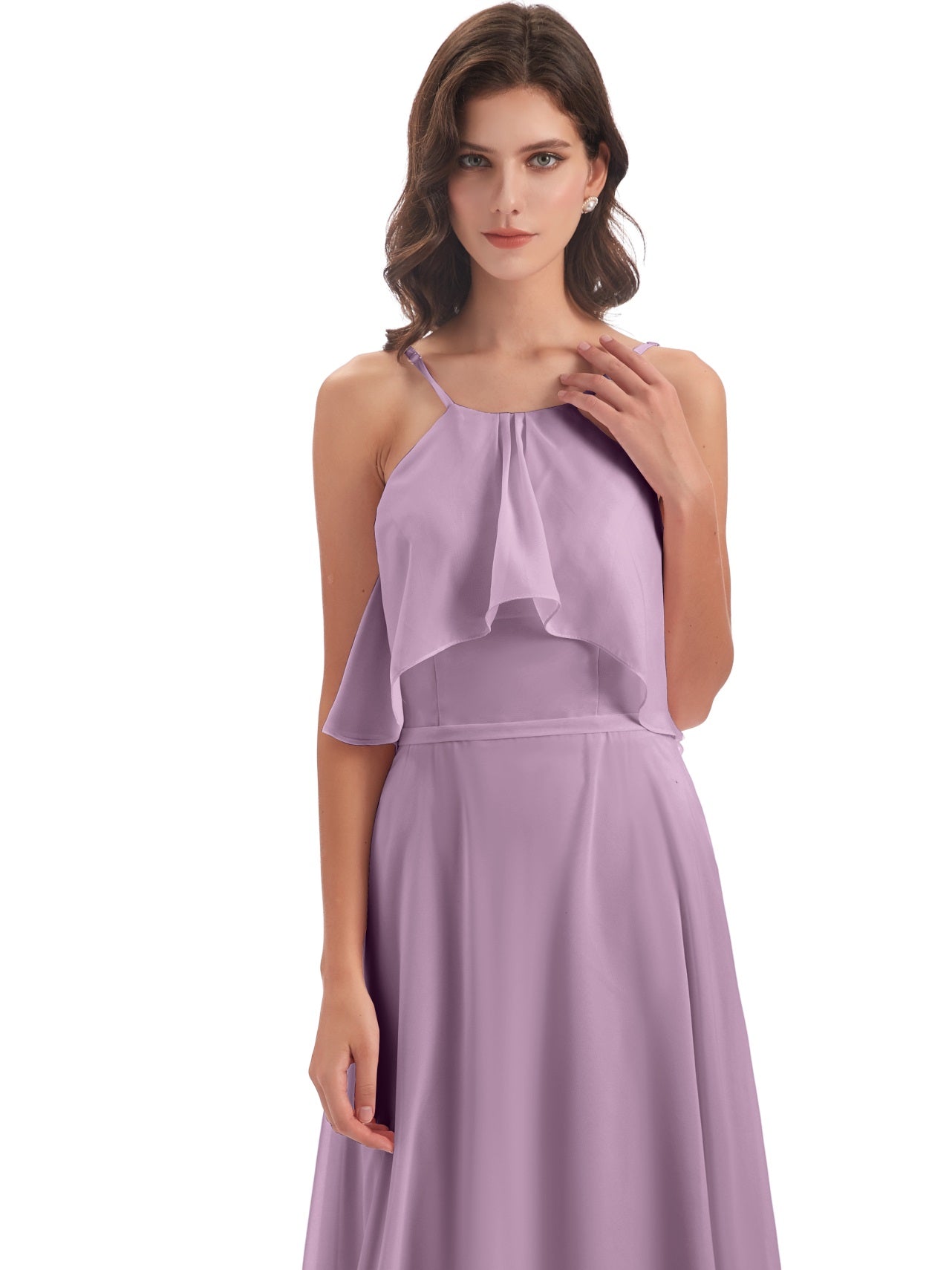 Paisley A-Linie Bodenlange Spaghetti-Trägern geschlitzte Chiffon Lange Brautjungfernkleider