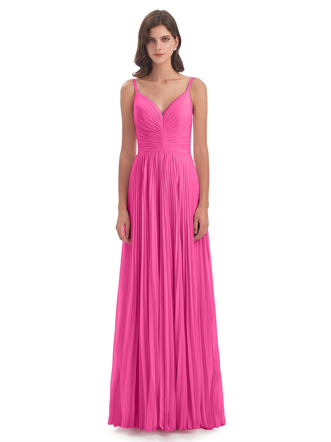 Jazlynn A-Linie Bodenlange Spaghetti-Trägern Chiffon Lange Brautjungfernkleider