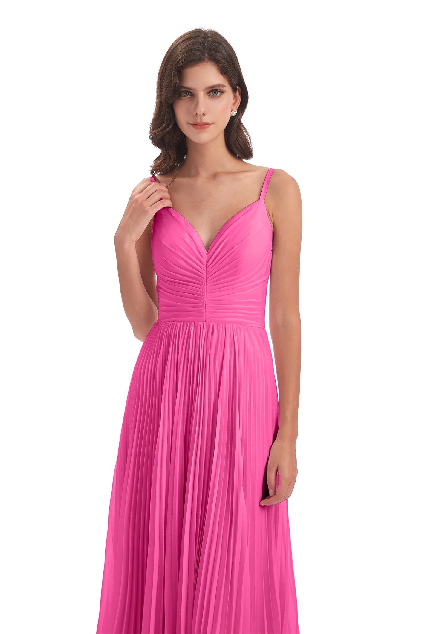 Jazlynn A-Linie Bodenlange Spaghetti-Trägern Chiffon Lange Brautjungfernkleider