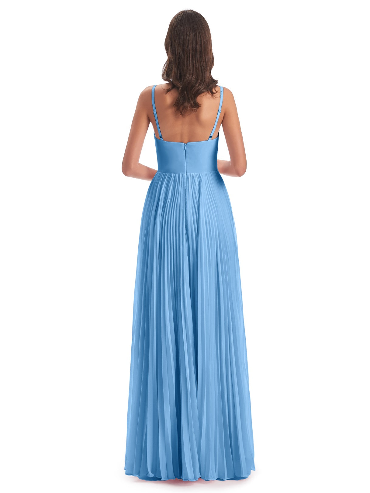 Jazlynn A-Linie Bodenlange Spaghetti-Trägern Chiffon Lange Brautjungfernkleider