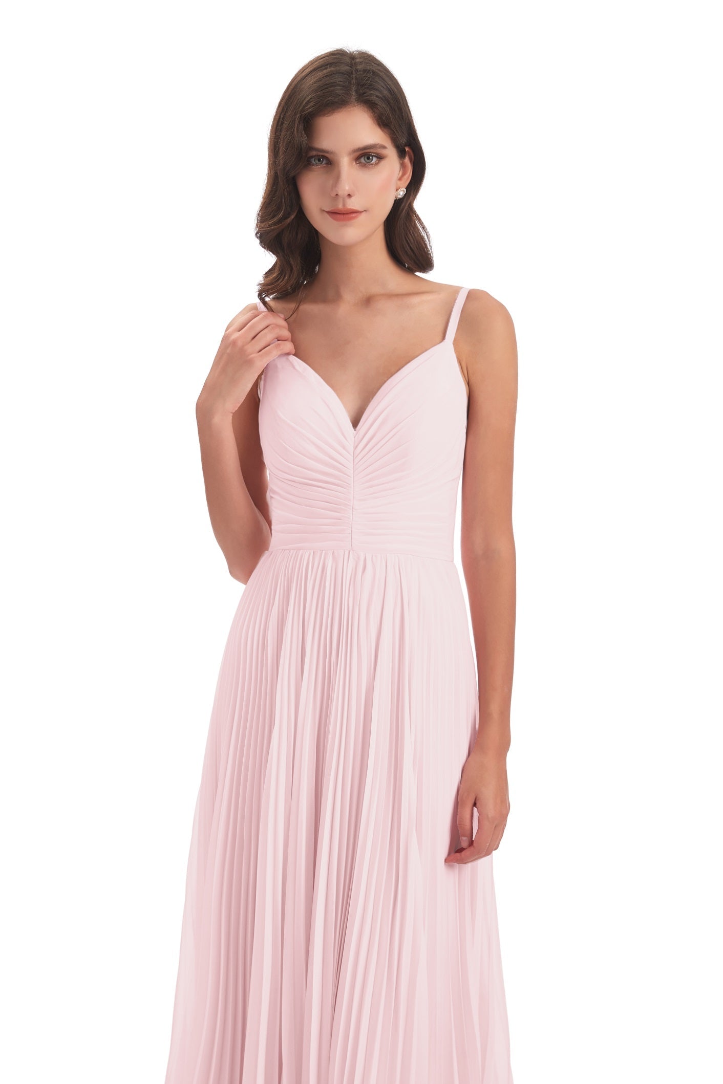 Jazlynn A-Linie Bodenlange Spaghetti-Trägern Chiffon Lange Brautjungfernkleider