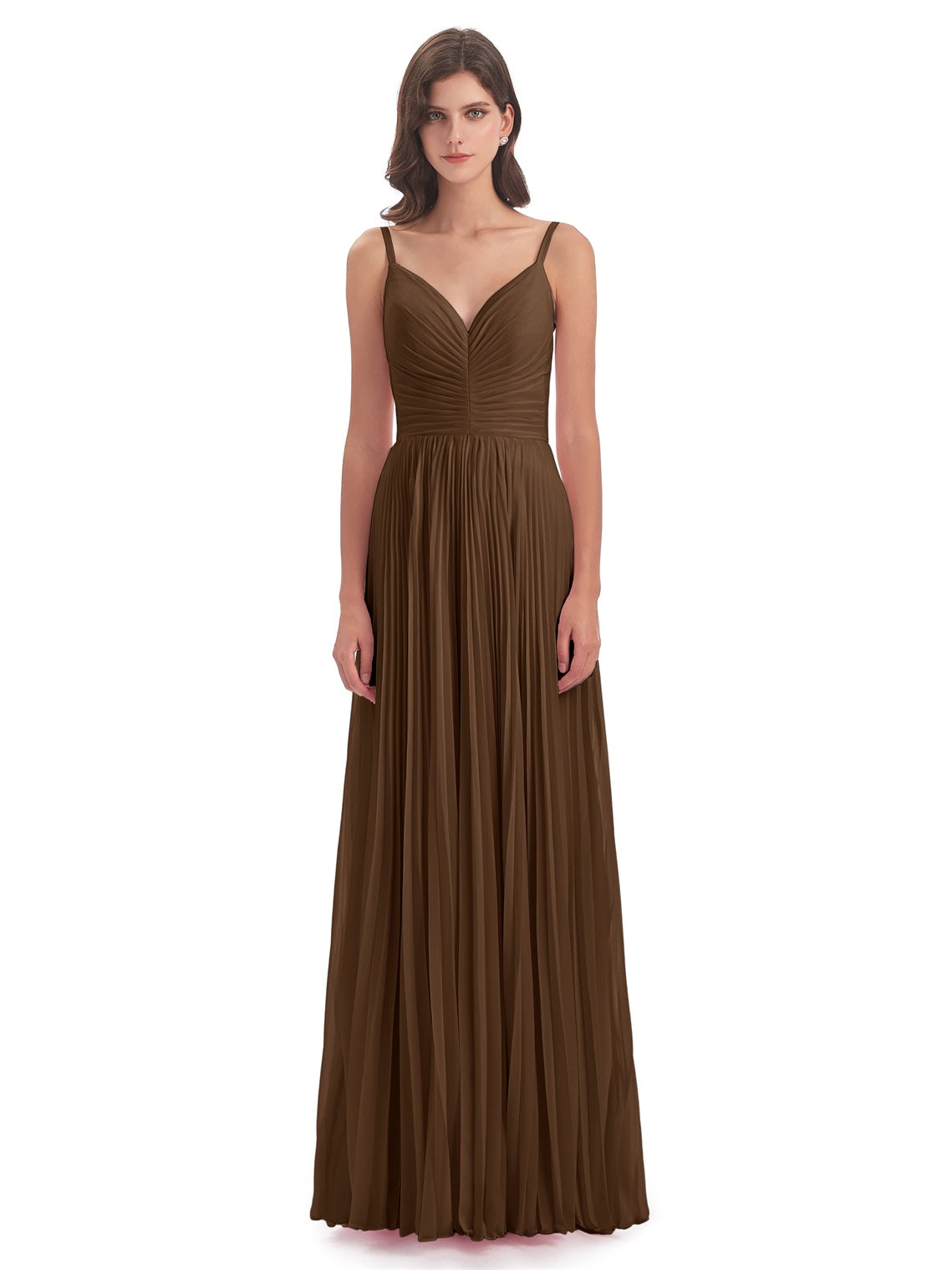 Jazlynn A-Linie Bodenlange Spaghetti-Trägern Chiffon Lange Brautjungfernkleider