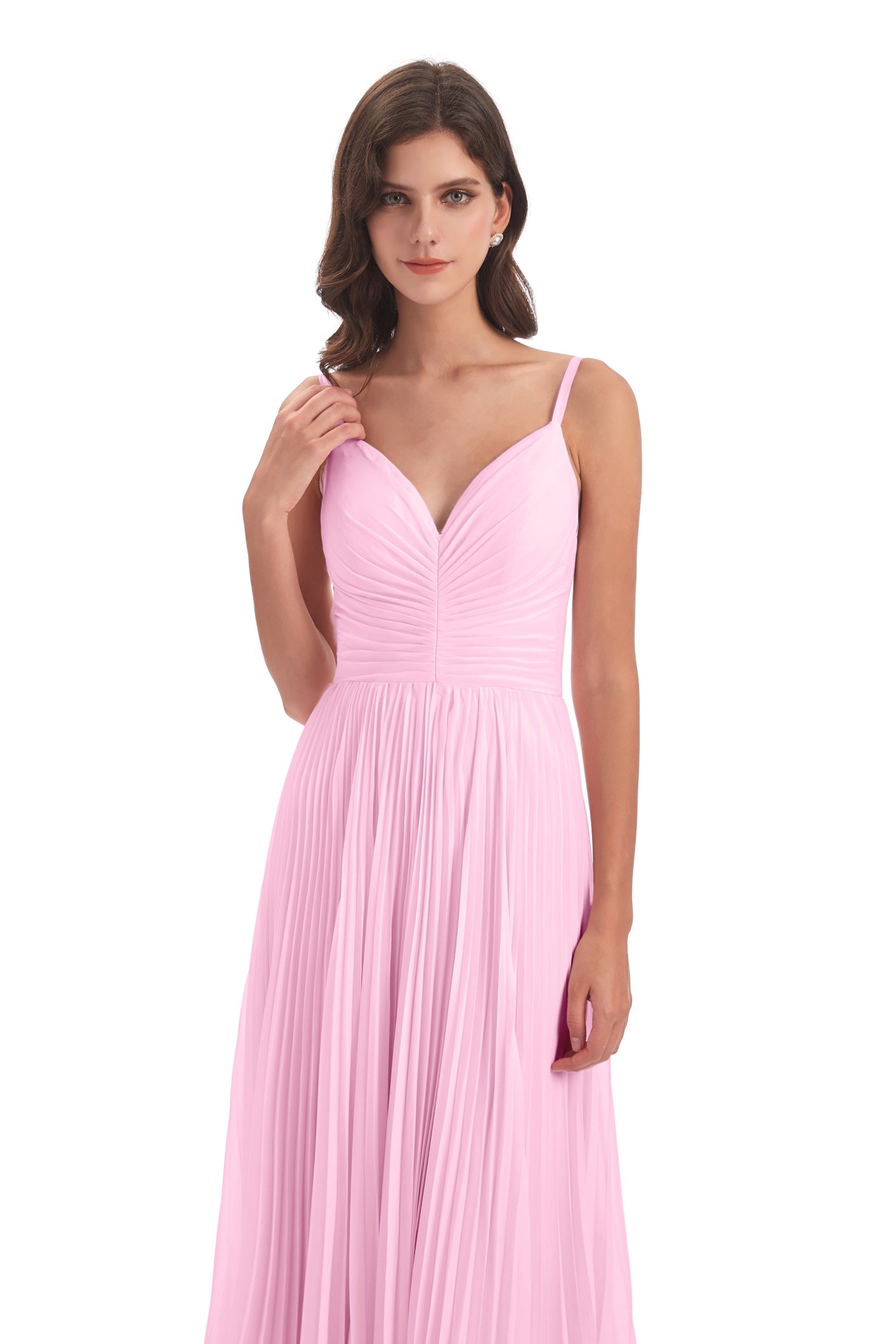 Jazlynn A-Linie Bodenlange Spaghetti-Trägern Chiffon Lange Brautjungfernkleider