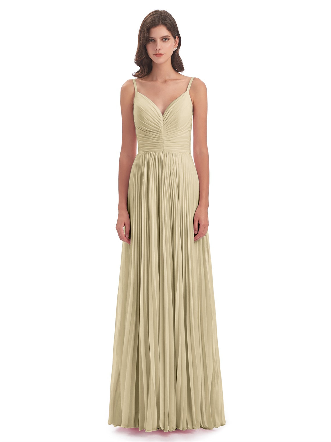 Jazlynn A-Linie Bodenlange Spaghetti-Trägern Chiffon Lange Brautjungfernkleider