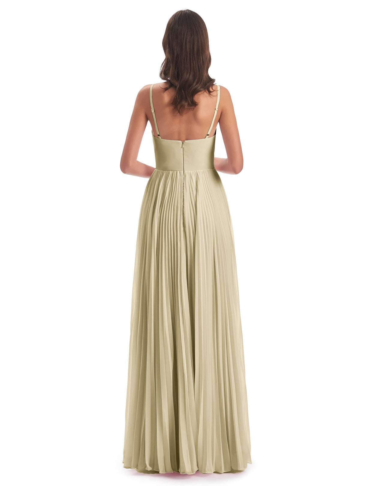 Jazlynn A-Linie Bodenlange Spaghetti-Trägern Chiffon Lange Brautjungfernkleider