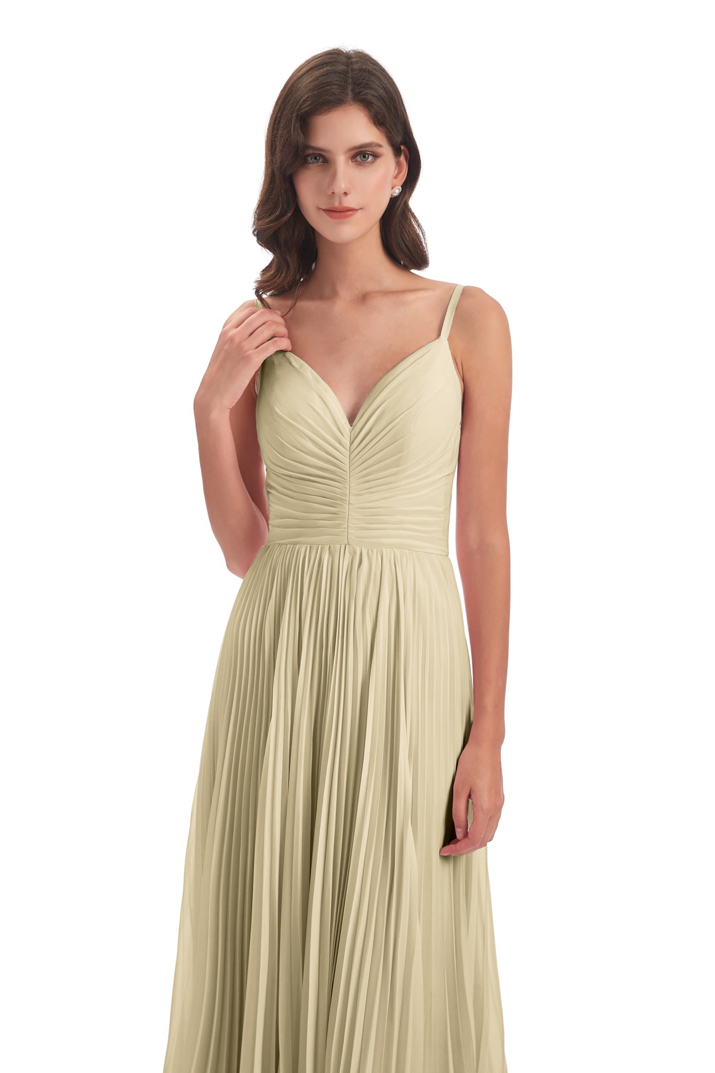 Jazlynn A-Linie Bodenlange Spaghetti-Trägern Chiffon Lange Brautjungfernkleider