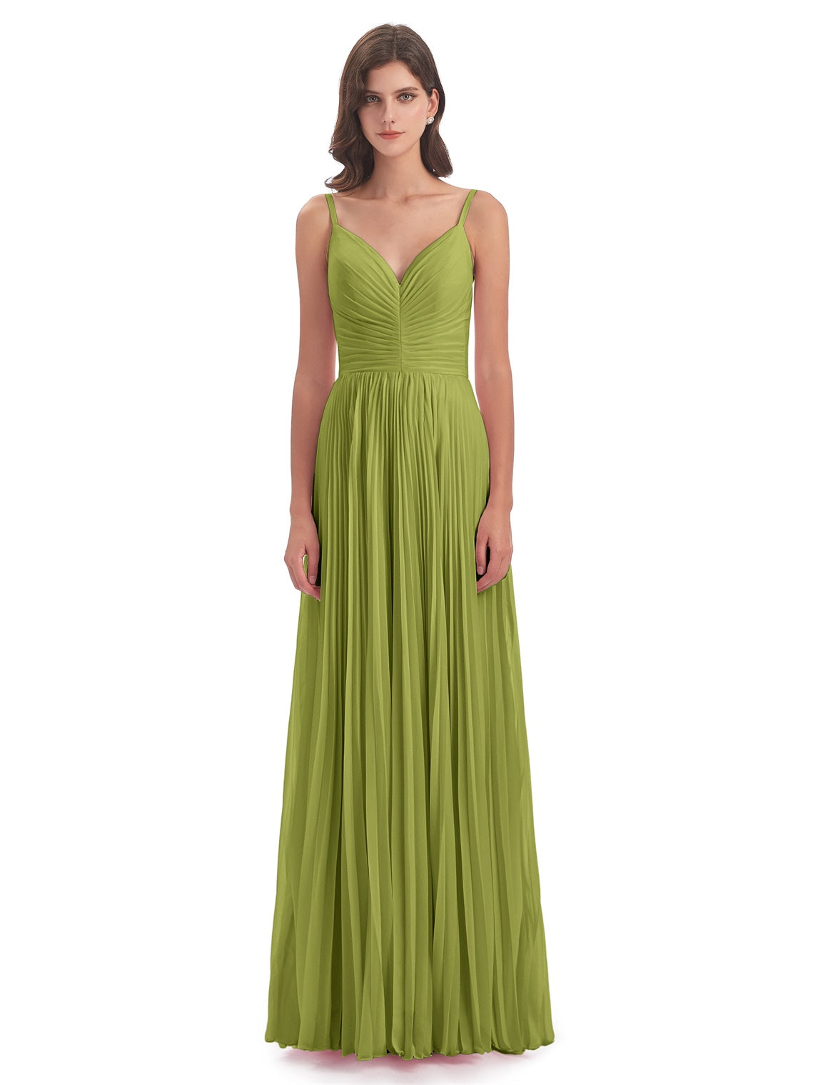 Jazlynn A-Linie Bodenlange Spaghetti-Trägern Chiffon Lange Brautjungfernkleider