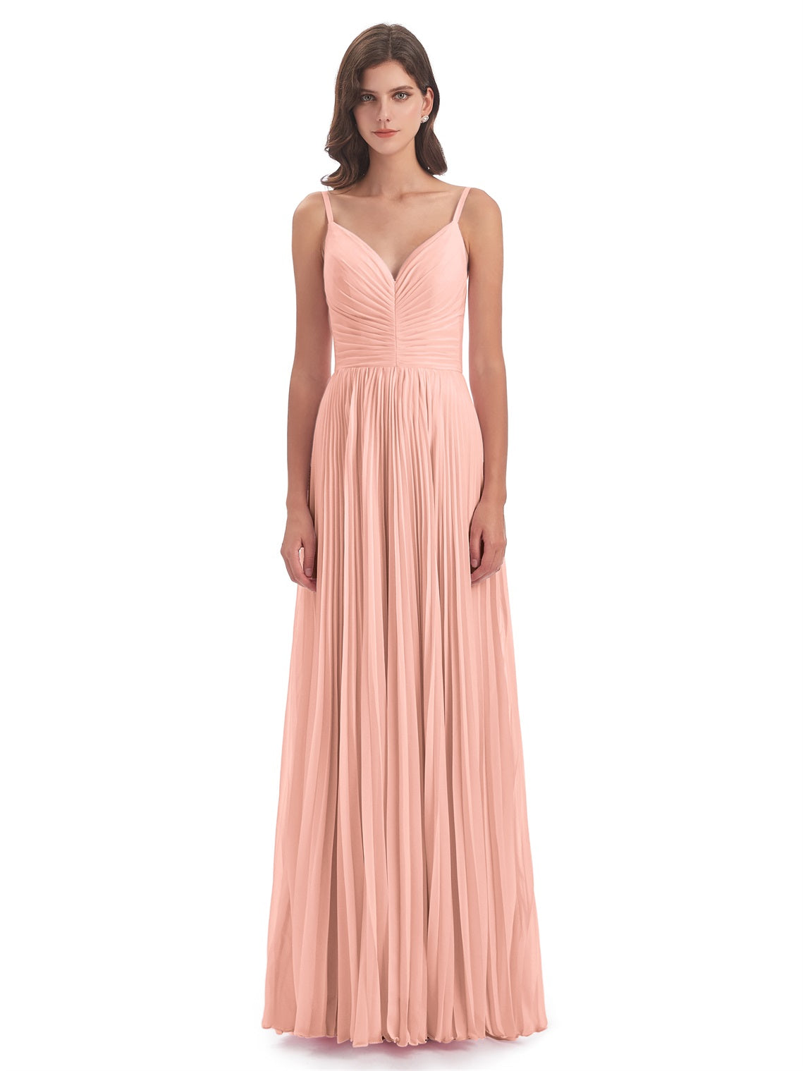 Jazlynn A-Linie Bodenlange Spaghetti-Trägern Chiffon Lange Brautjungfernkleider
