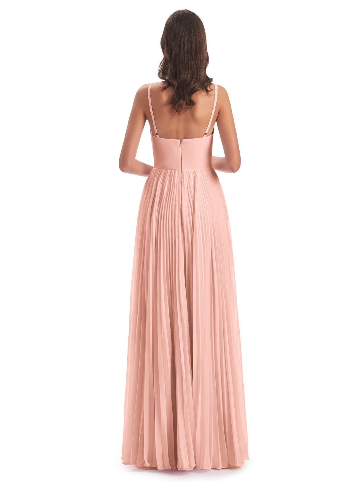 Jazlynn A-Linie Bodenlange Spaghetti-Trägern Chiffon Lange Brautjungfernkleider
