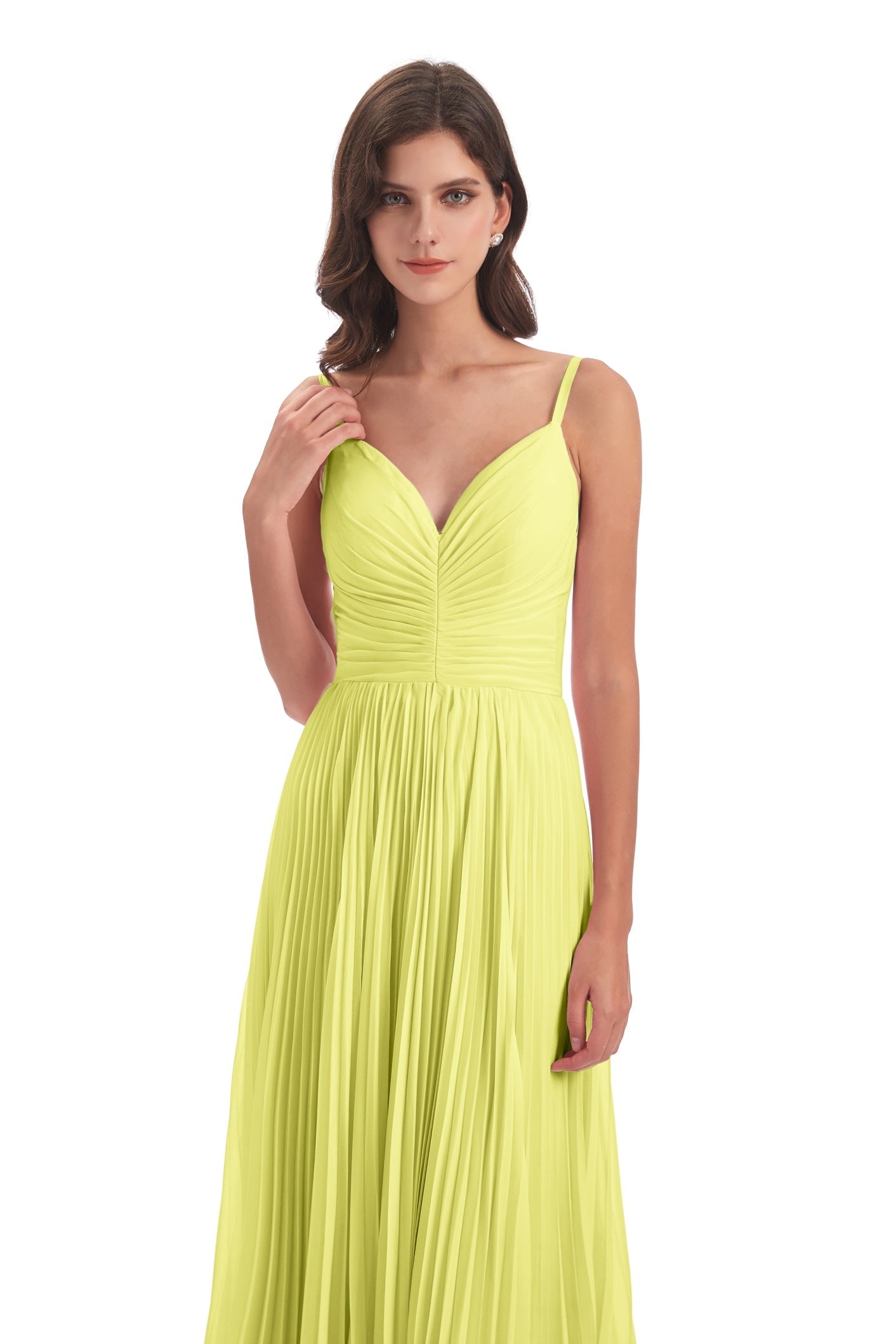 Jazlynn A-Linie Bodenlange Spaghetti-Trägern Chiffon Lange Brautjungfernkleider