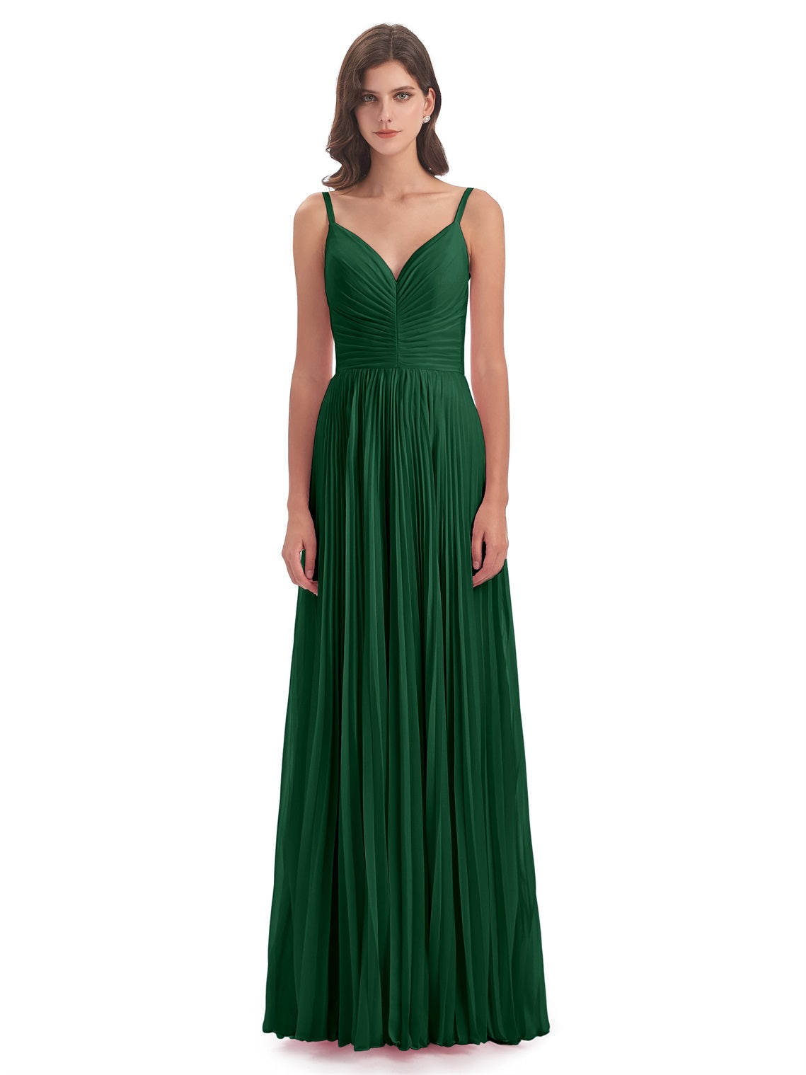 Jazlynn A-Linie Bodenlange Spaghetti-Trägern Chiffon Lange Brautjungfernkleider