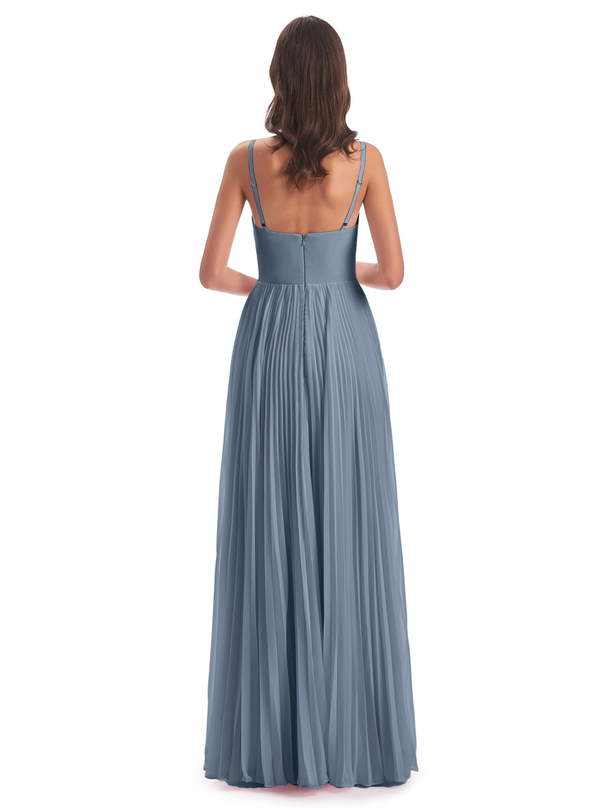 Jazlynn A-Linie Bodenlange Spaghetti-Trägern Chiffon Lange Brautjungfernkleider