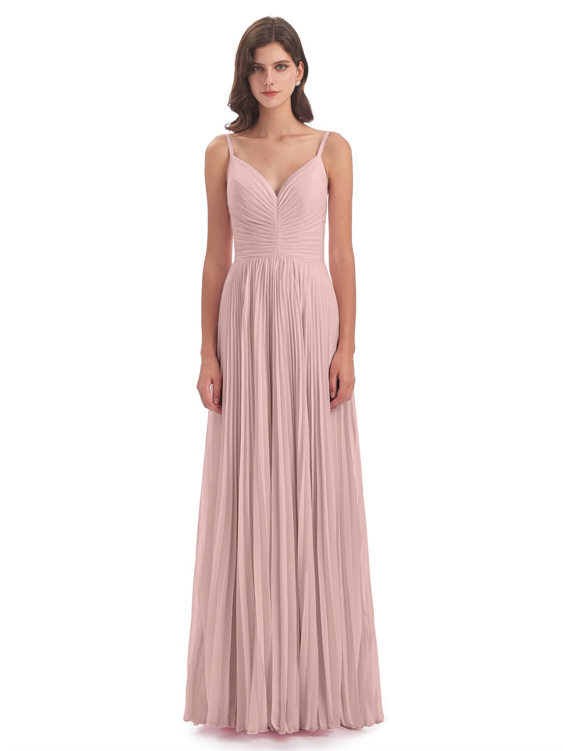 Jazlynn A-Linie Bodenlange Spaghetti-Trägern Chiffon Lange Brautjungfernkleider