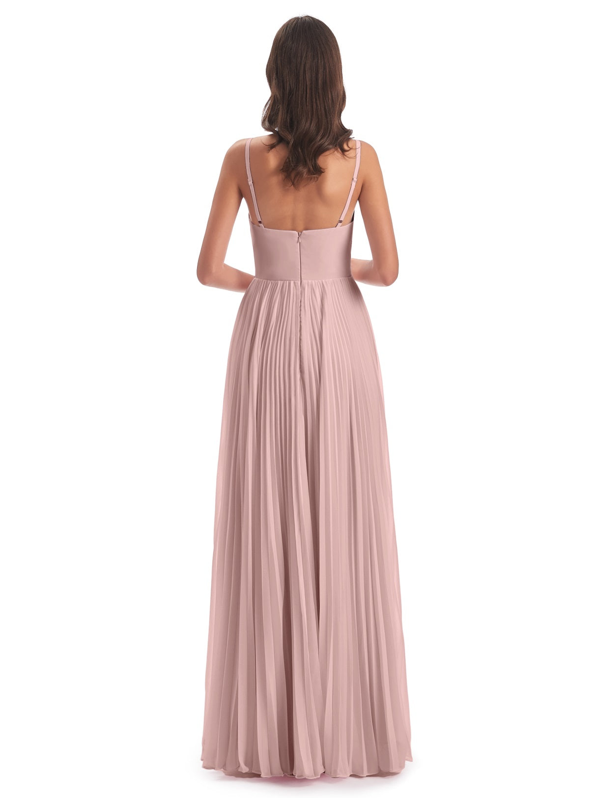 Jazlynn A-Linie Bodenlange Spaghetti-Trägern Chiffon Lange Brautjungfernkleider