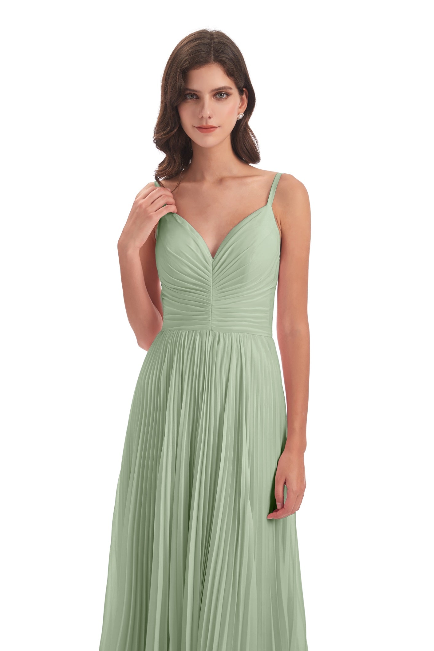 Jazlynn A-Linie Bodenlange Spaghetti-Trägern Chiffon Lange Brautjungfernkleider