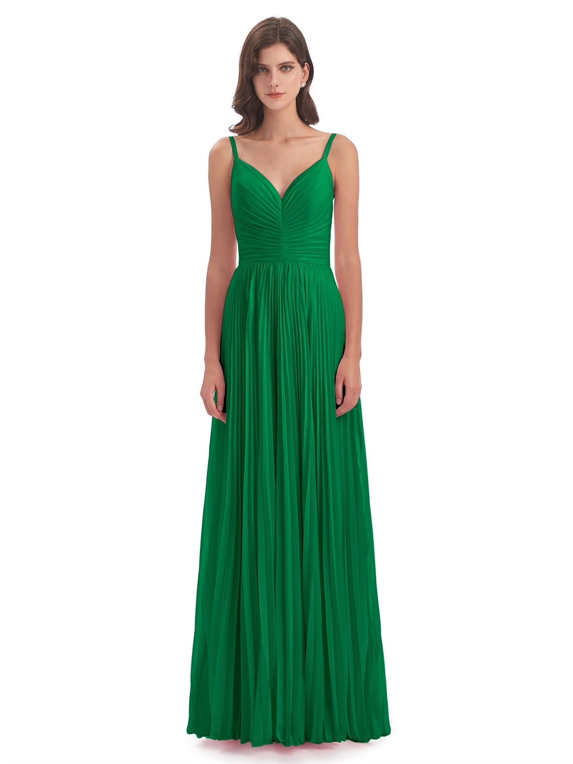 Jazlynn A-Linie Bodenlange Spaghetti-Trägern Chiffon Lange Brautjungfernkleider
