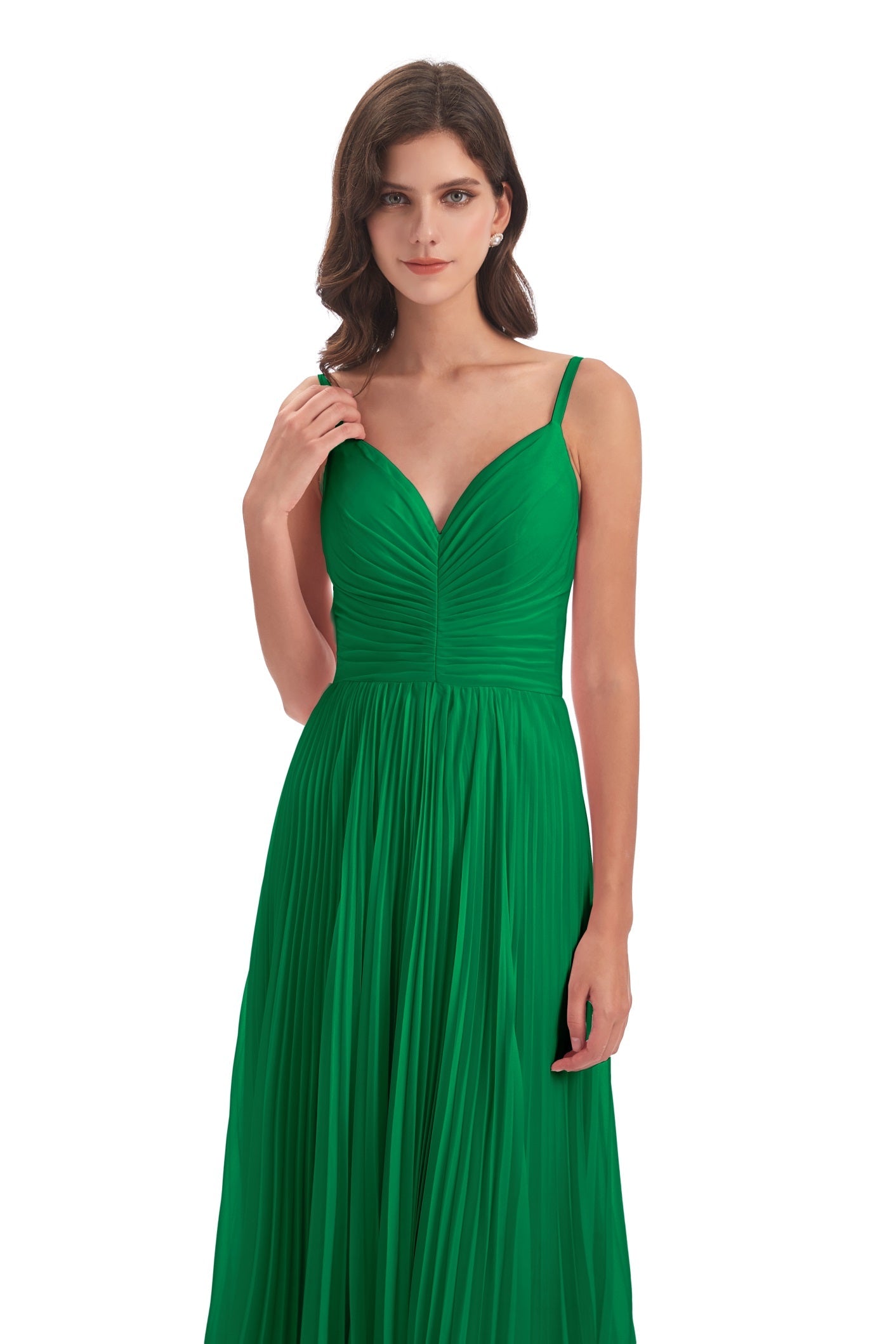 Jazlynn A-Linie Bodenlange Spaghetti-Trägern Chiffon Lange Brautjungfernkleider