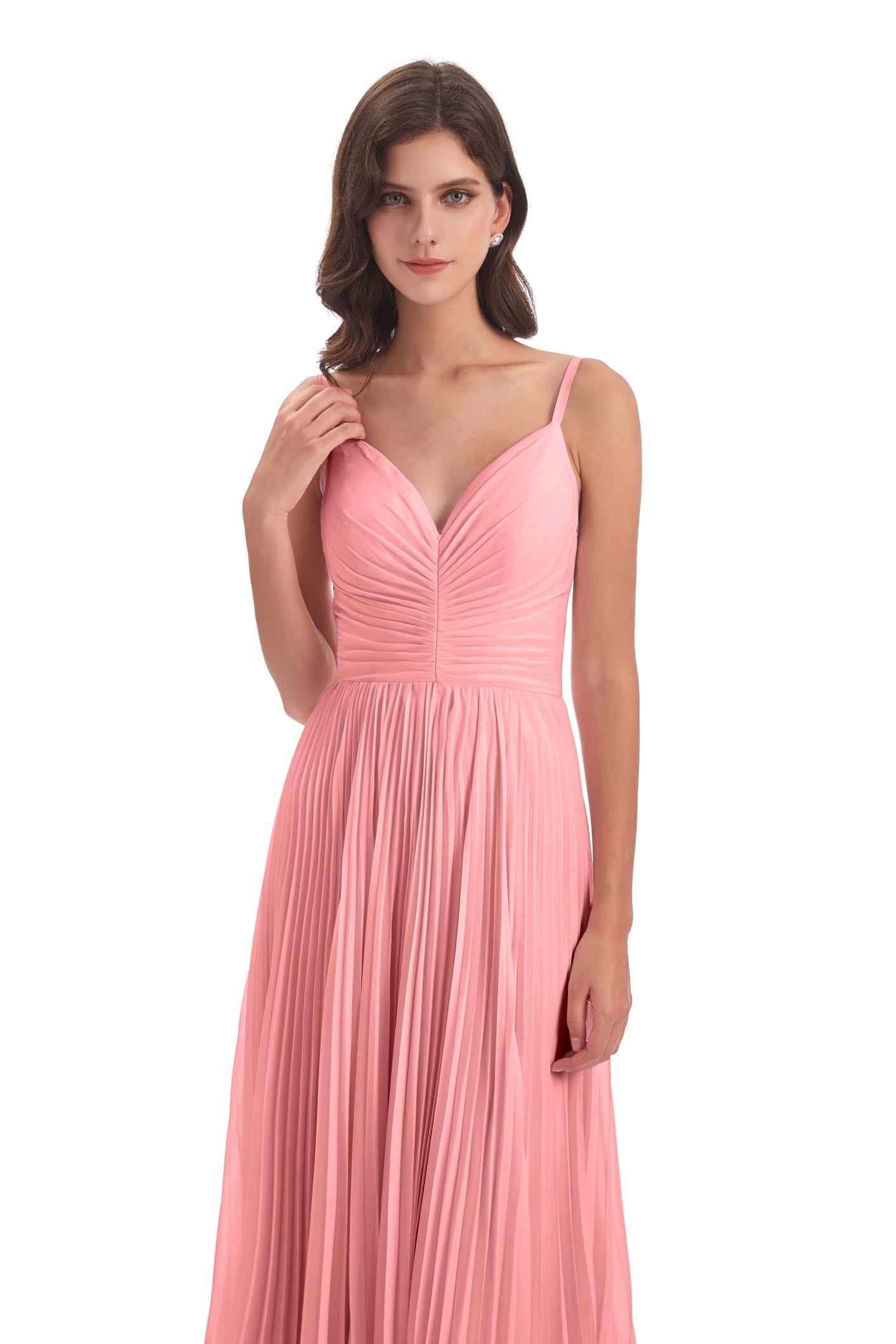 Jazlynn A-Linie Bodenlange Spaghetti-Trägern Chiffon Lange Brautjungfernkleider