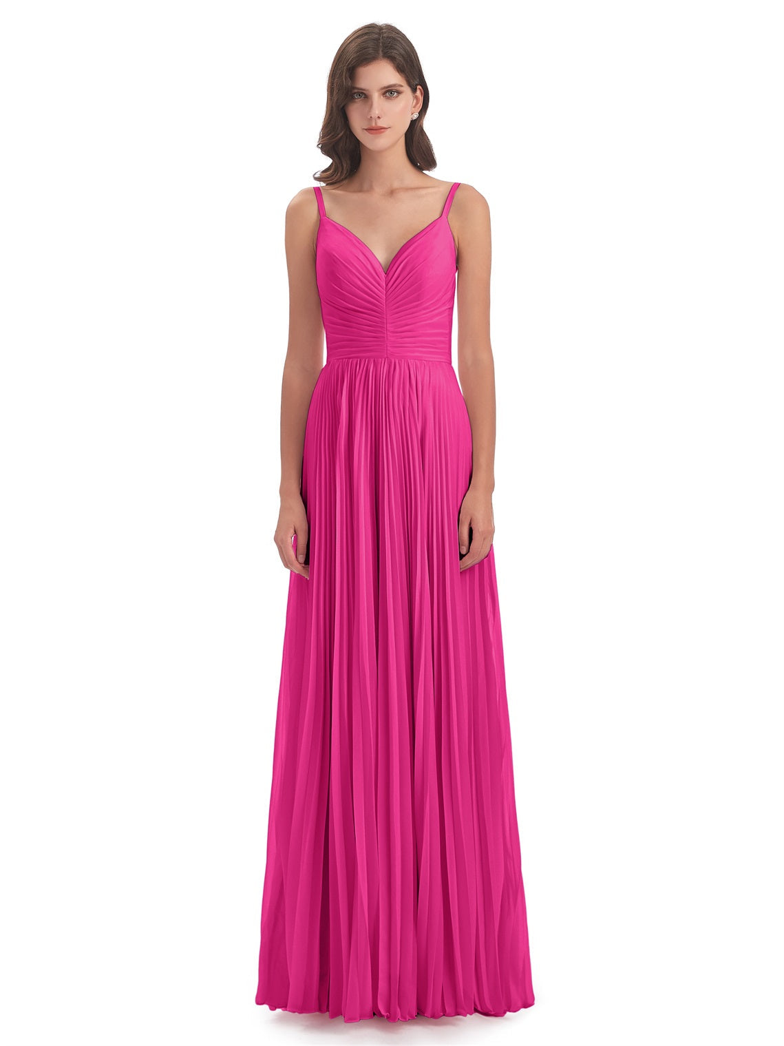 Jazlynn A-Linie Bodenlange Spaghetti-Trägern Chiffon Lange Brautjungfernkleider