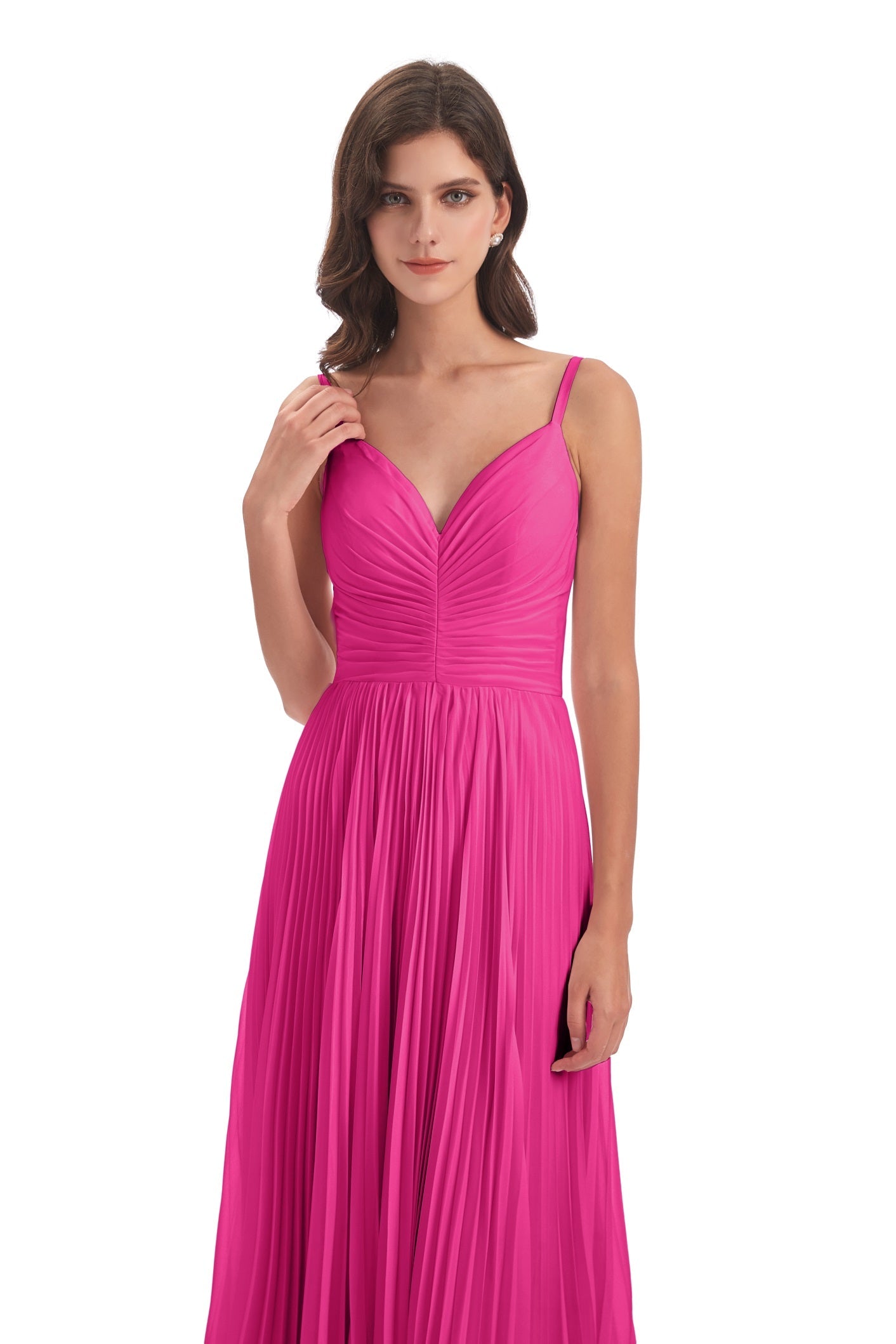 Jazlynn A-Linie Bodenlange Spaghetti-Trägern Chiffon Lange Brautjungfernkleider