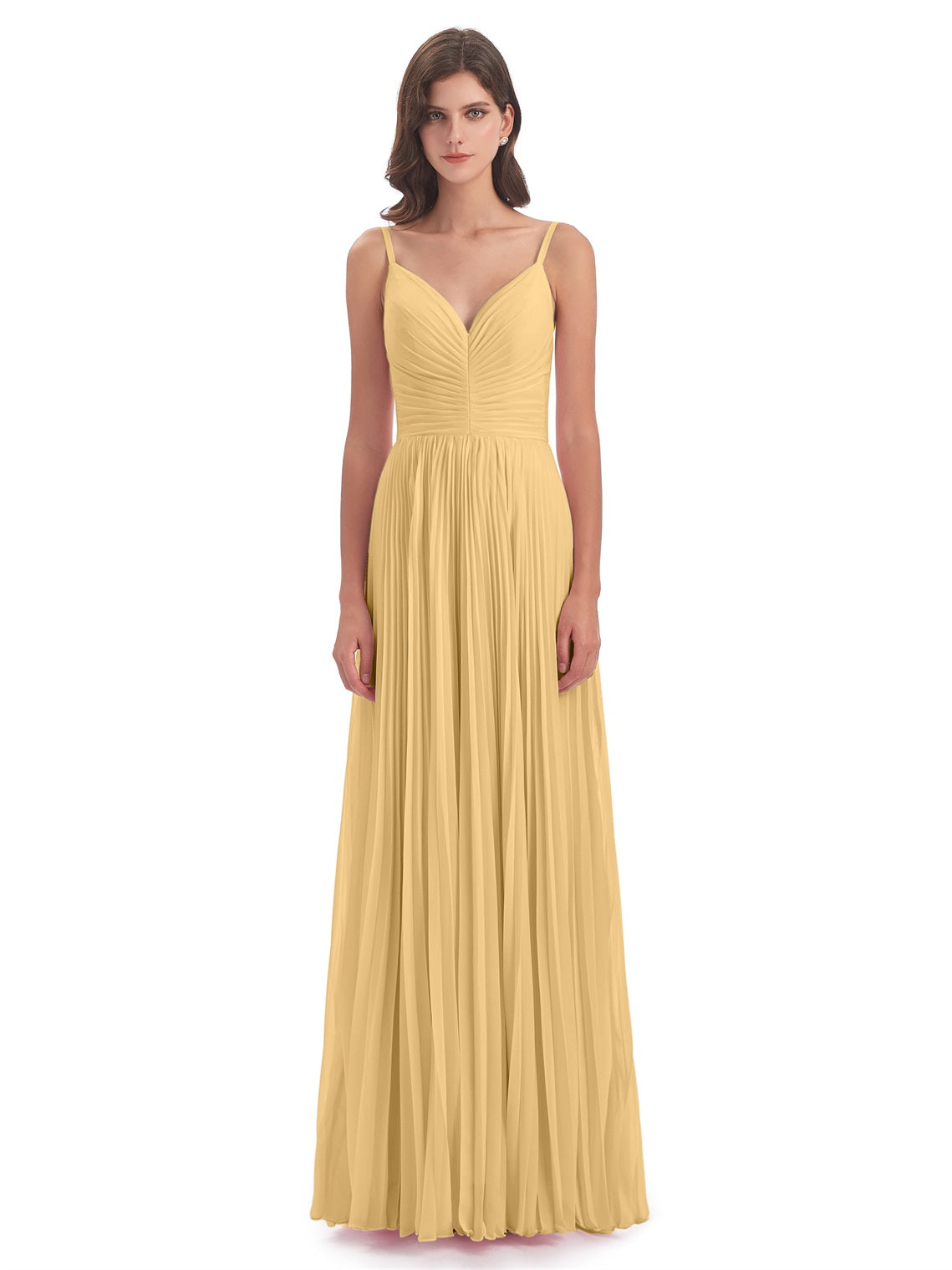 Jazlynn A-Linie Bodenlange Spaghetti-Trägern Chiffon Lange Brautjungfernkleider